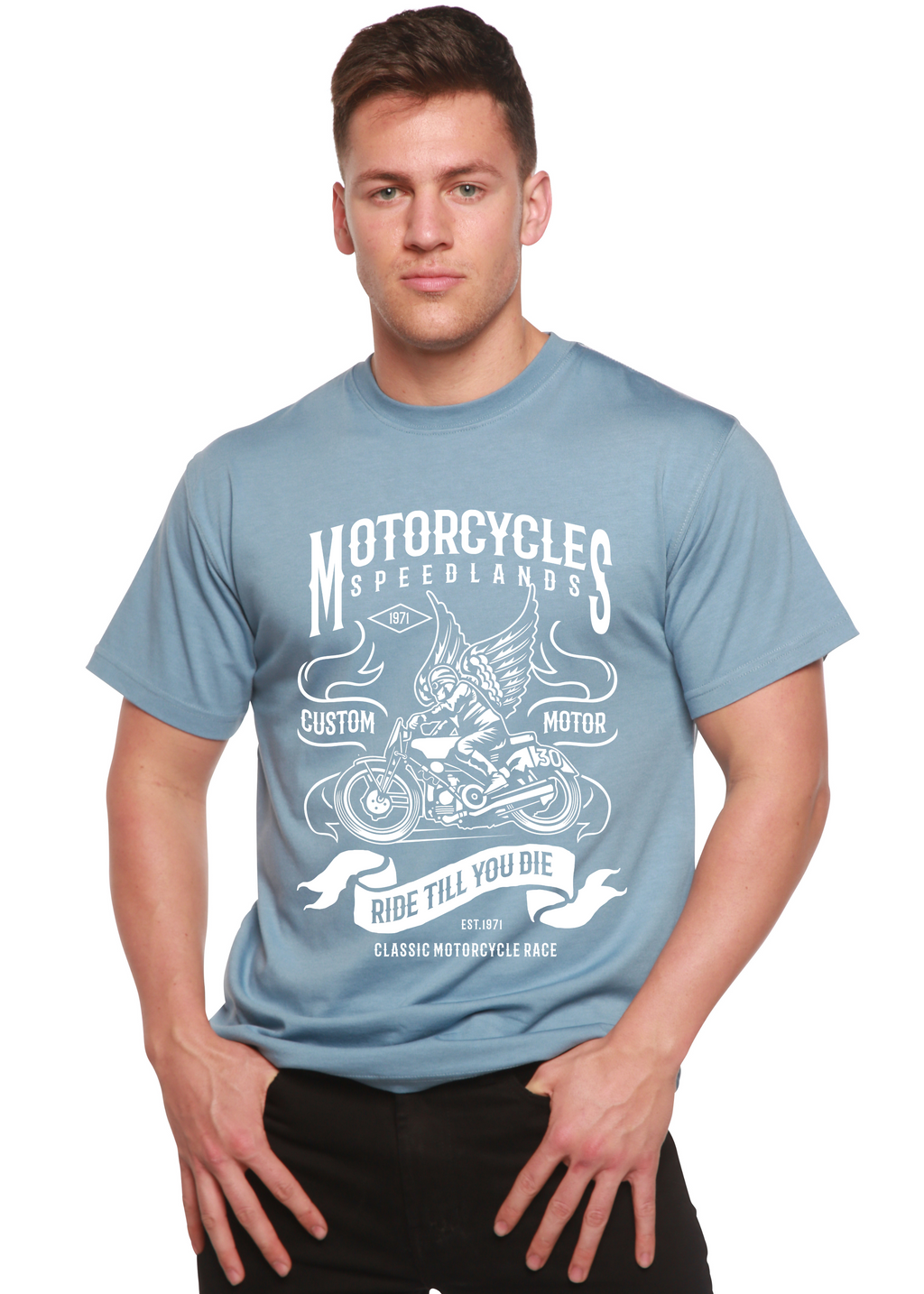 Spun Bamboo Motorcycles Men's Bamboo Viscose/Organic Cotton Short Sleeve Graphic T-Shirt — alternative angle