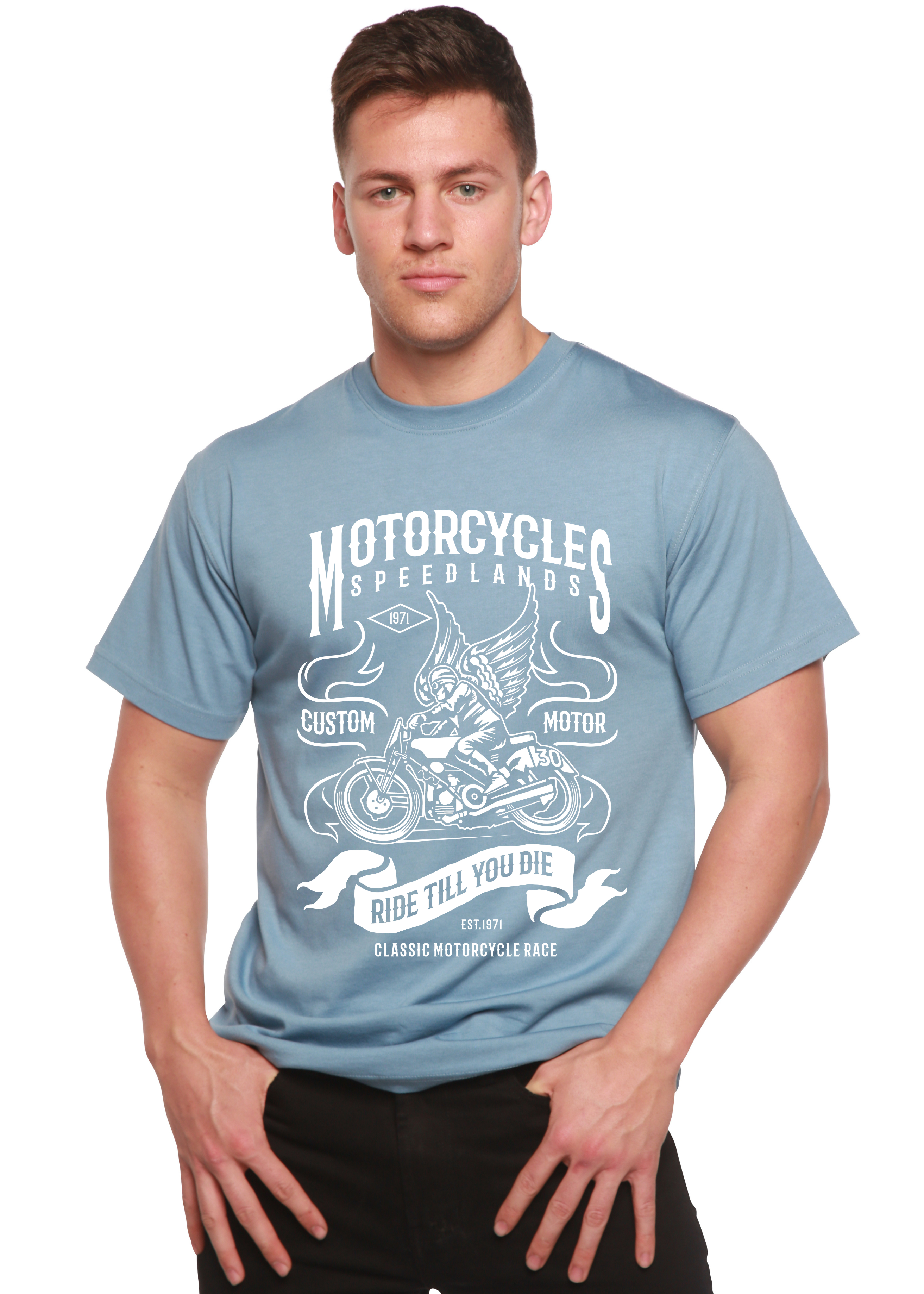 Spun Bamboo Motorcycles Men's Bamboo Viscose/Organic Cotton Short Sleeve Graphic T-Shirt — alternative angle
