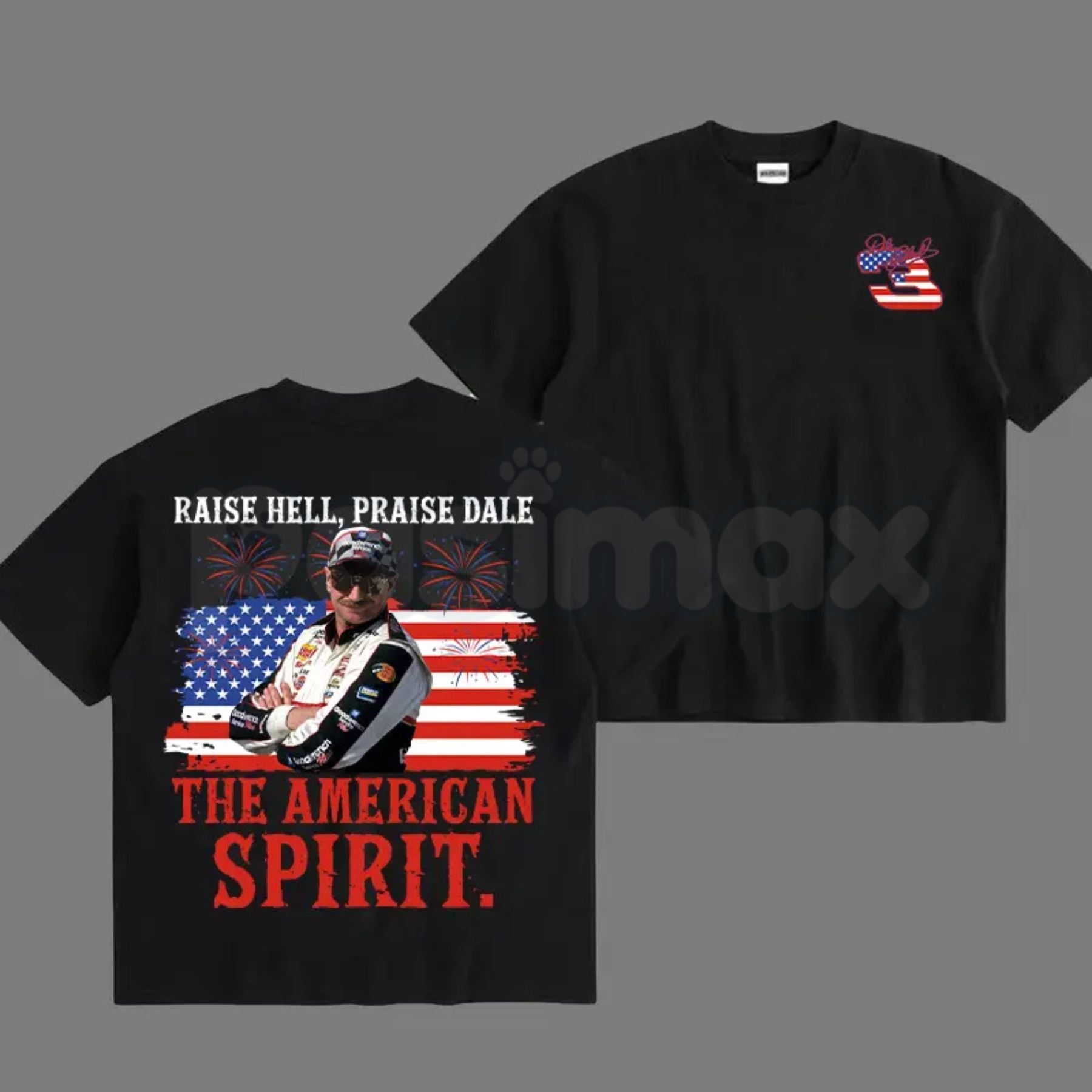 Dale Earnhardt #3 "Raise Hell, Praise Dale" T-Shirt – 2-Sided American Spirit Racing Tee, Premium 100% Cotton 4th of July Middle Finger Top, Soft Lived-In Heavyweight NASCAR Fan Shirt, Made in USA