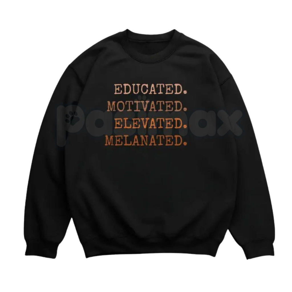 Pasimax Educated Motivated Elevated Melanated Sweatshirt | Retro University Black Excellence Crewneck | Vintage HBCU Pride Ju