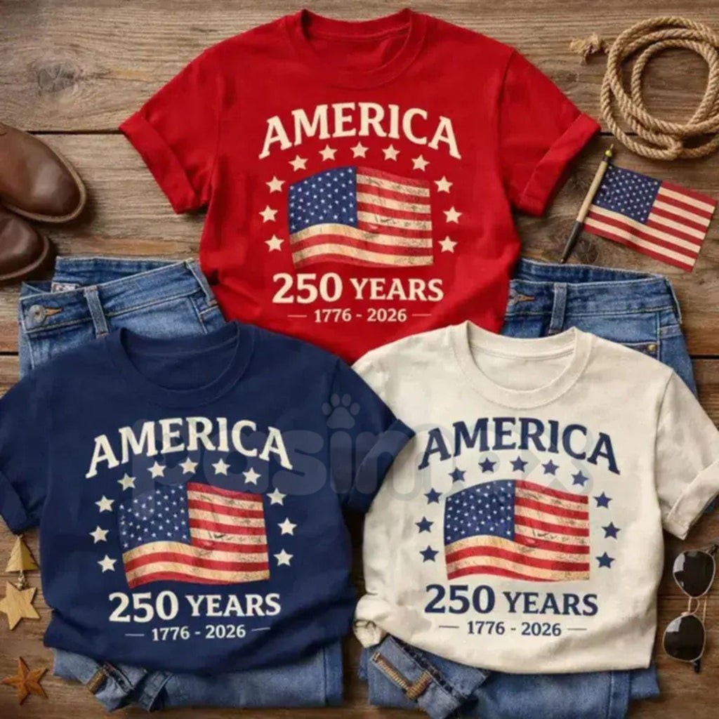 America 250 Years Anniversary T-Shirt – Vintage 1776-2026 USA Flag Graphic Tee, Remastered Heavy Cotton Patriotic Top, Soft Lived-In Semiquincentennial Shirt, Made in USA