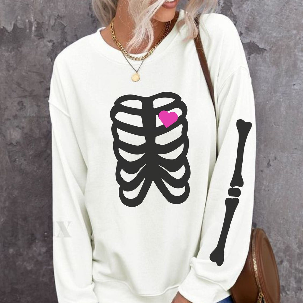 Pasimax Skeleton Halloween Sweatshirt for Women – Spooky & Cozy Crewneck — side view