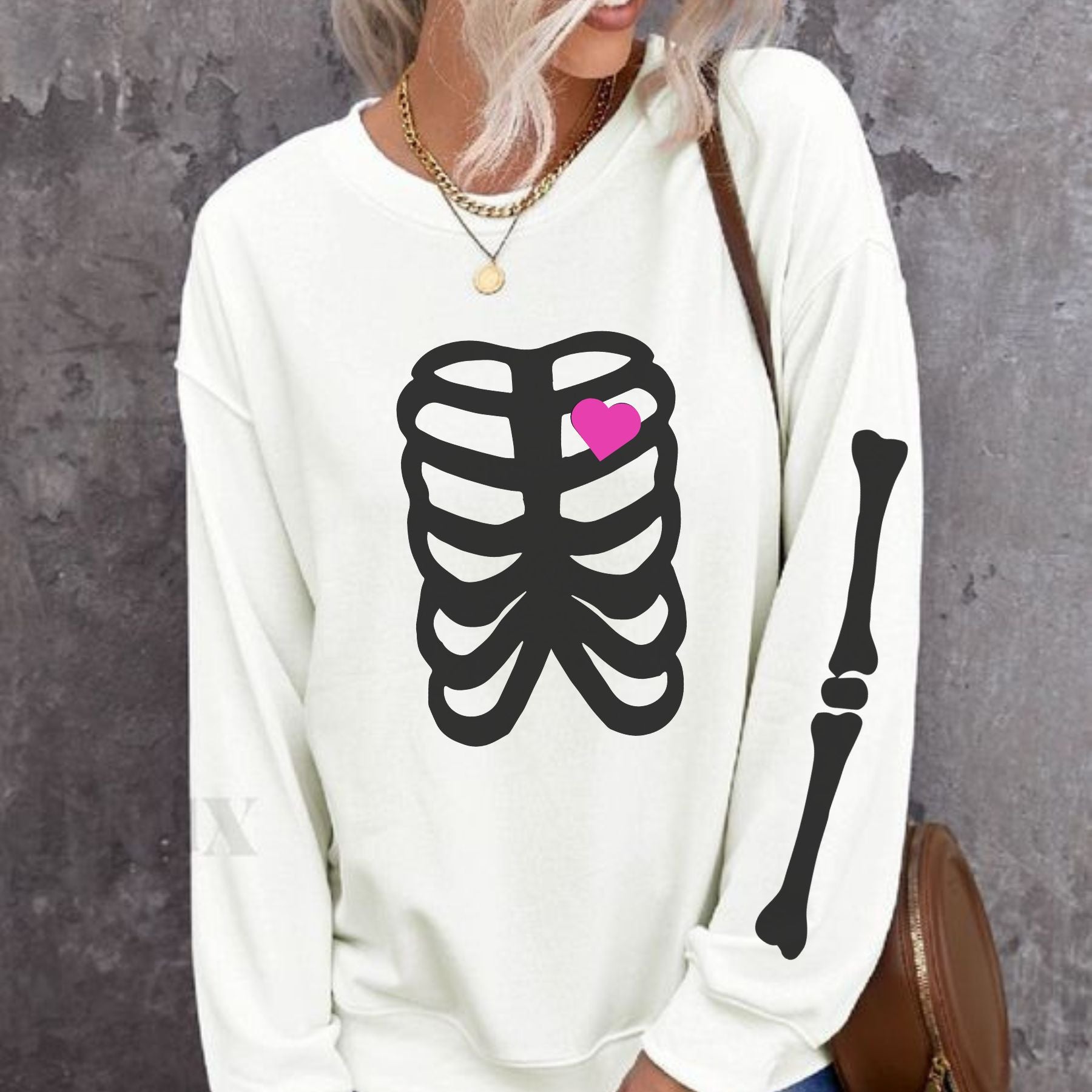 Pasimax Skeleton Halloween Sweatshirt for Women – Spooky & Cozy Crewneck — side view
