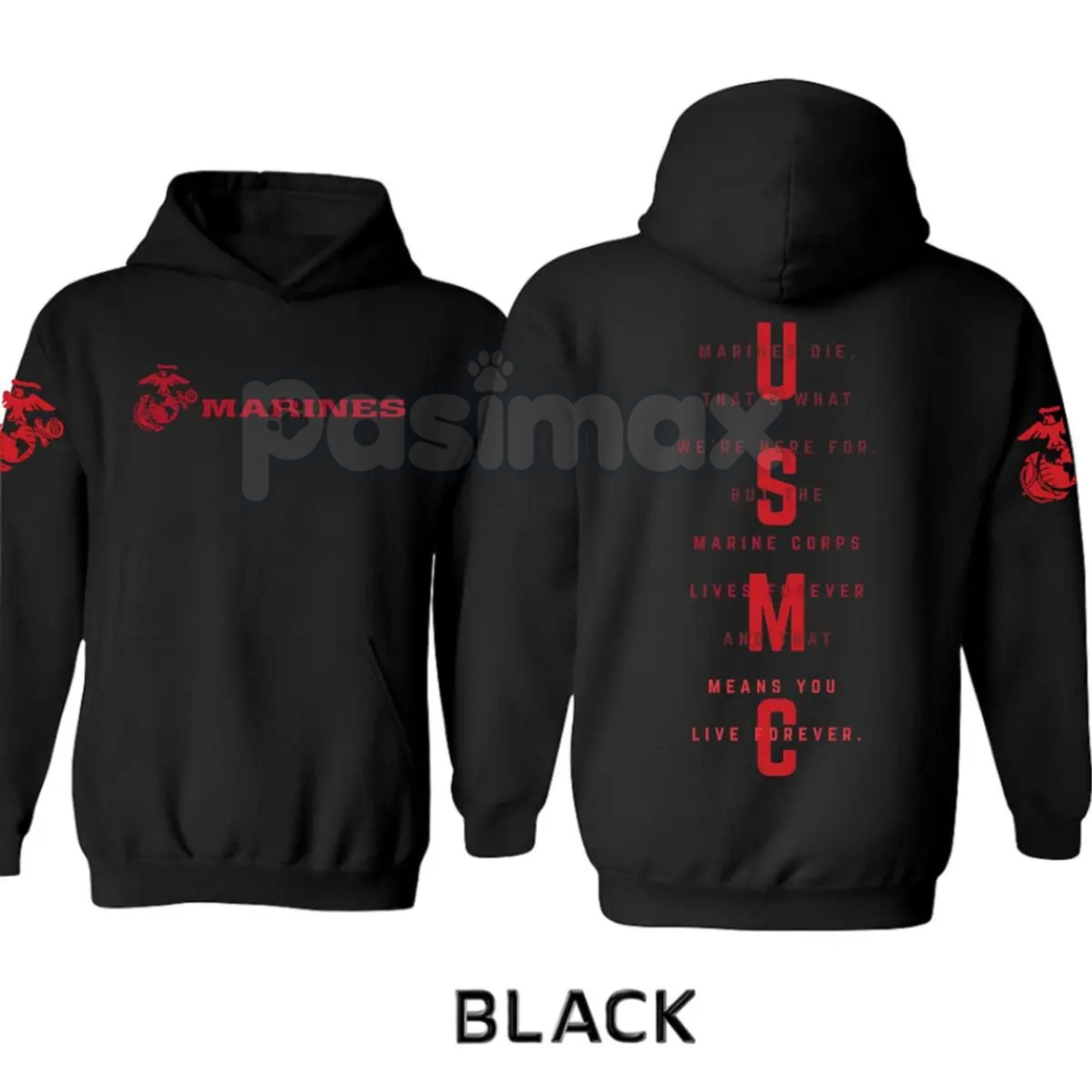 Pasimax USMC Marines Tactical Hoodie – Classic Semper Fi Pullover, Veteran & Active Duty Marine Corps Gear, Unisex — side vie