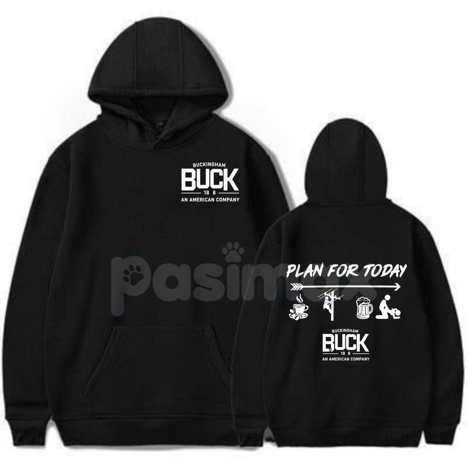 Pasimax Buckingham Logo "Plan For Today" Hoodie – Daily Agenda Slogan Pullover, Brand & Lifestyle Apparel, Unisex — detail cl
