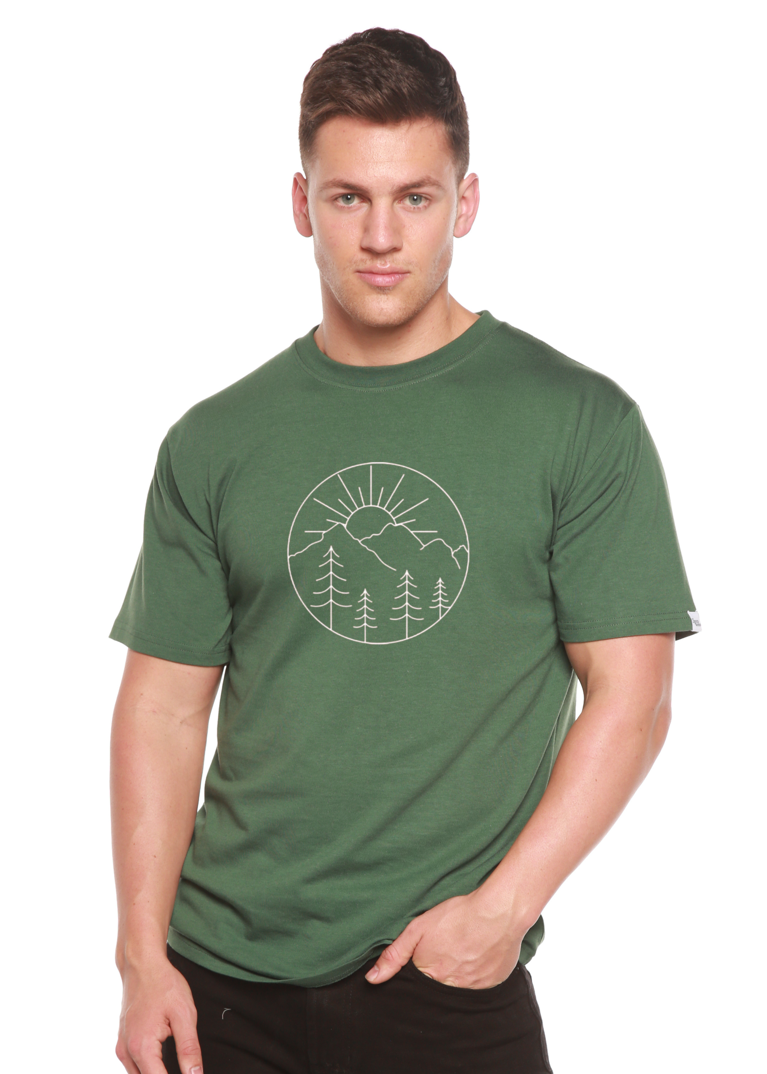 Spun Bamboo Nature Lover Hike Men's Bamboo Viscose/Organic Cotton Short Sleeve Graphic T-Shirt — detail close-up