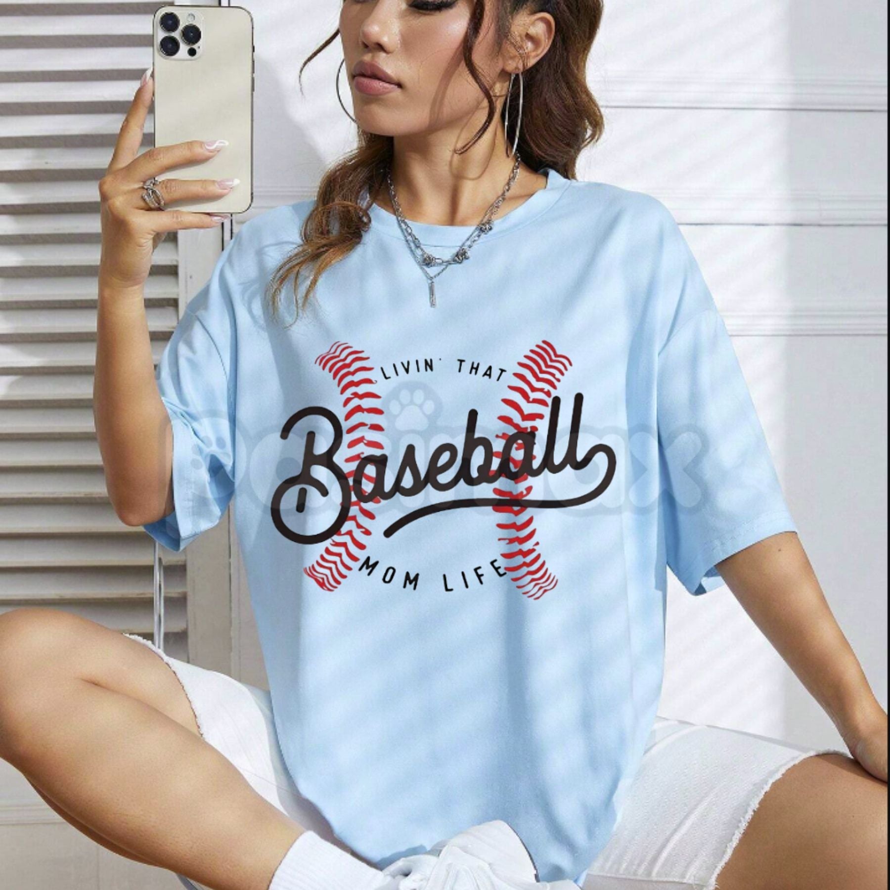 Pasimax "Livin' That Baseball Mom Life" Short Sleeve Crew Neck - Premium 100% Cotton Baseball Mom Graphic Tee, Game Day Sport