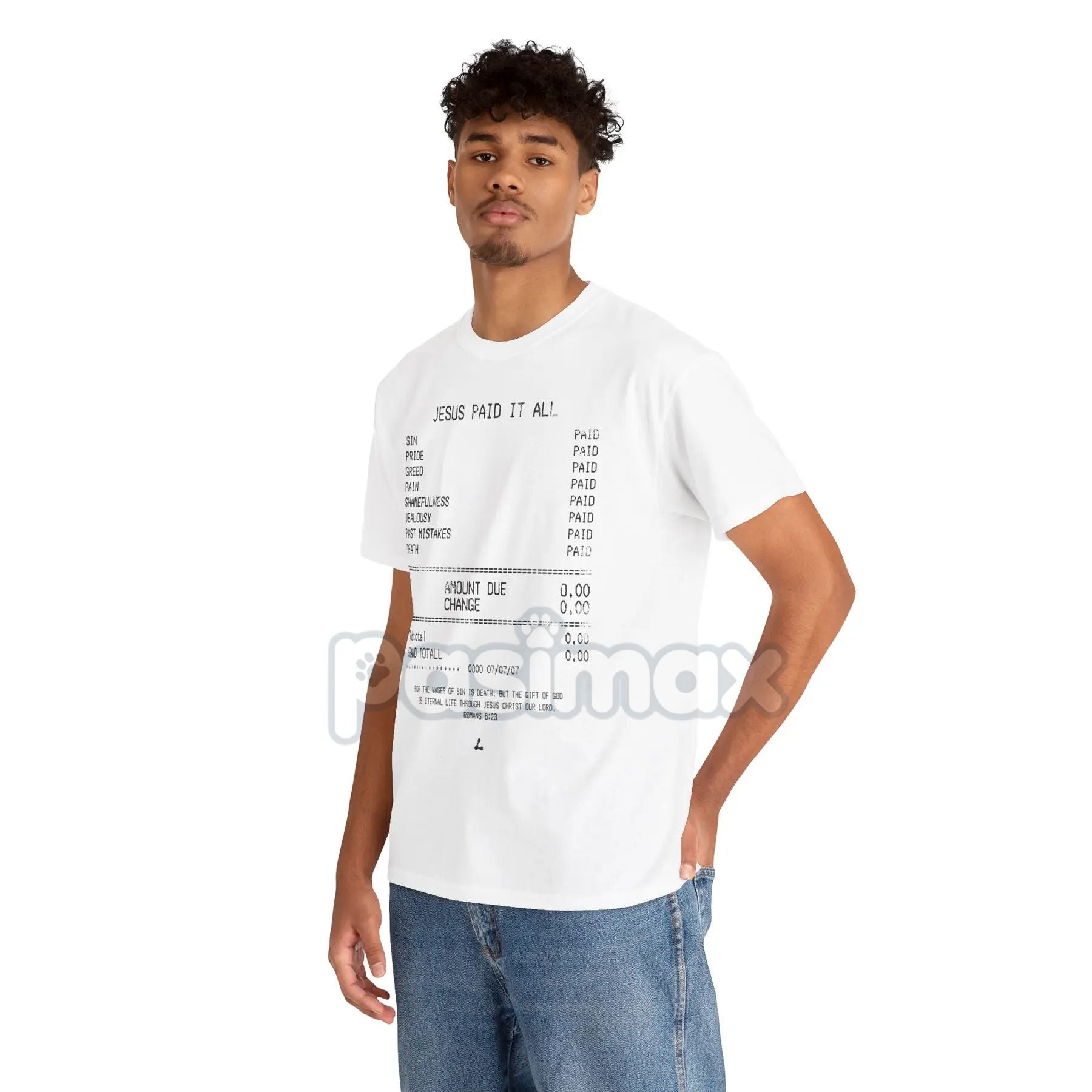 Pasimax "Jesus Paid It All" Classic Christian Tee — side view