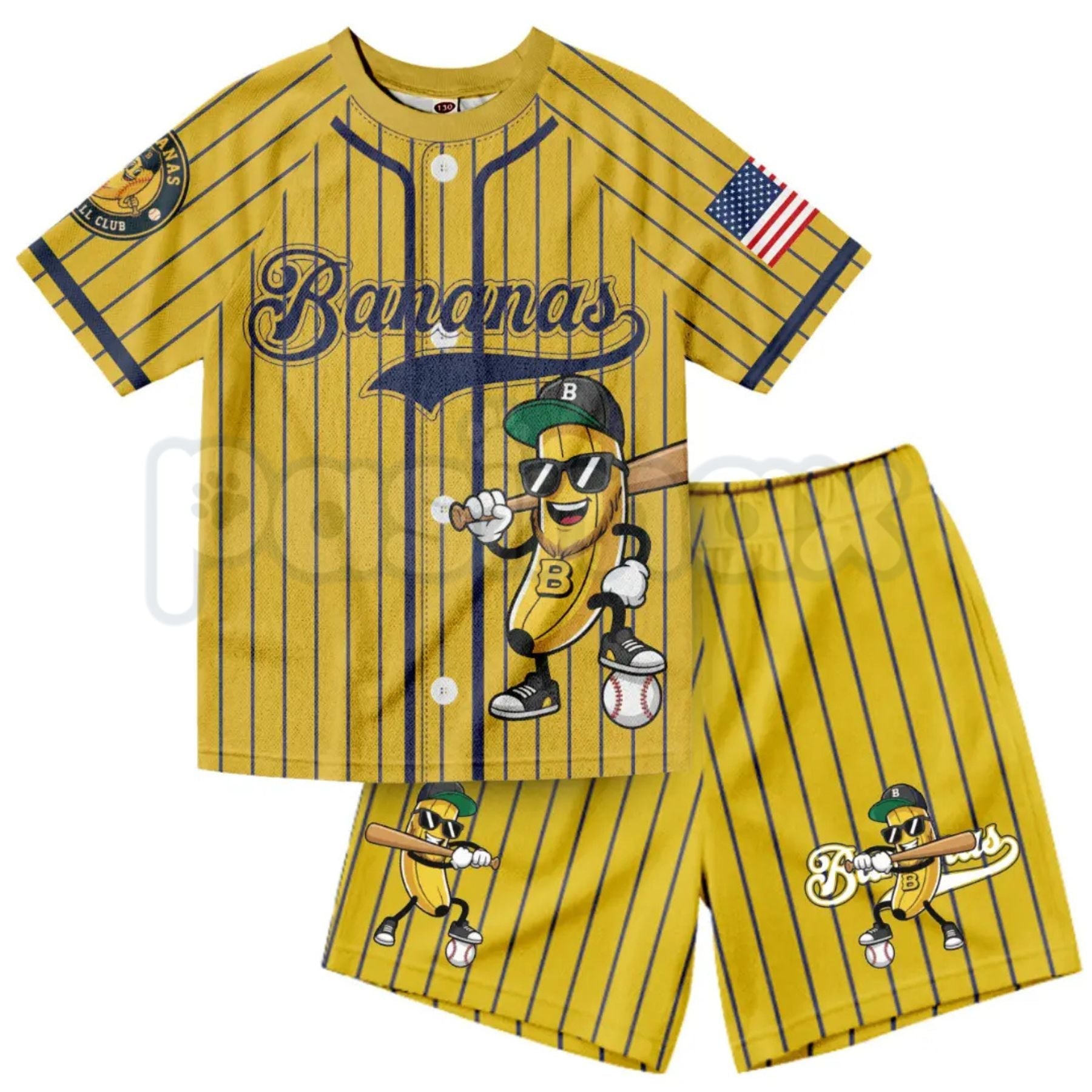 Dabbing Banana Retro American Flag Baseball Jersey Set – Toddler Athletic Mesh Outfit