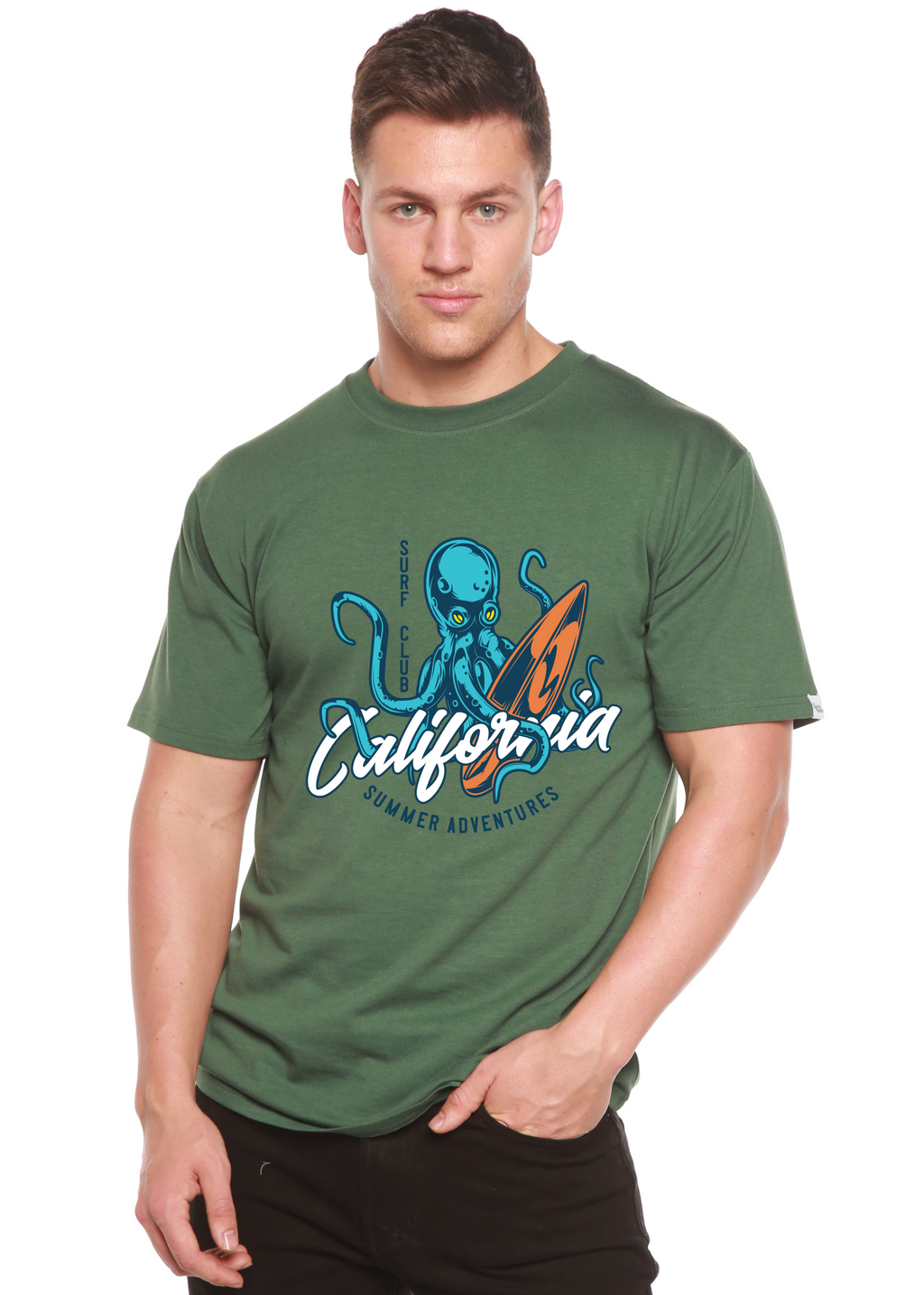 Spun Bamboo California Summer Adventures Men's Bamboo Viscose/Organic Cotton Short Sleeve Graphic T-Shirt — in-use photo