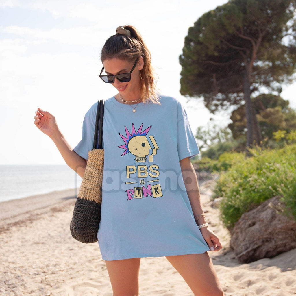 Pasimax "PBS Is Punk" T-Shirt - Funny Punk Rock Parody Tee, Public Broadcasting Humor, Unisex Graphic Shirt — side view