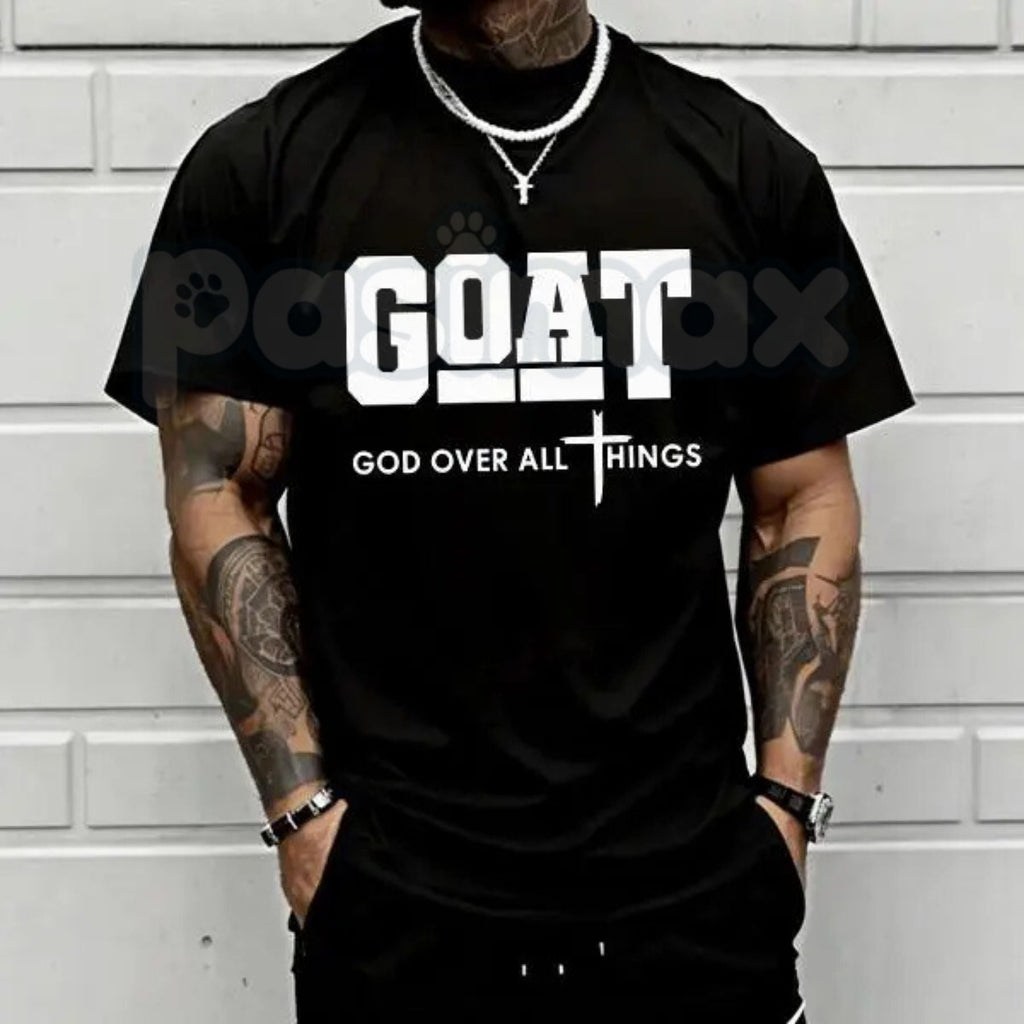 "GOAT" God Over All Things T-Shirt – Christian Streetwear Graphic Tee, Premium 100% Cotton Faith-Based Top, Soft Lived-In Heavyweight Modern Worship Shirt, Made in USA