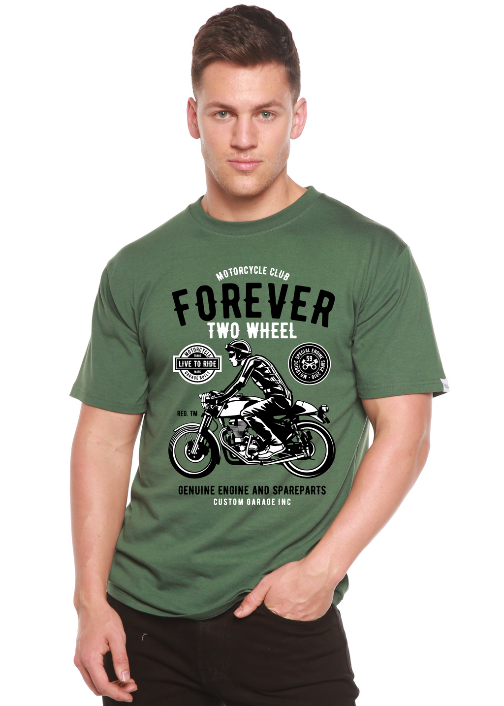Spun Bamboo Forever Two Wheel Men's Bamboo Viscose/Organic Cotton Short Sleeve Graphic T-Shirt — side view