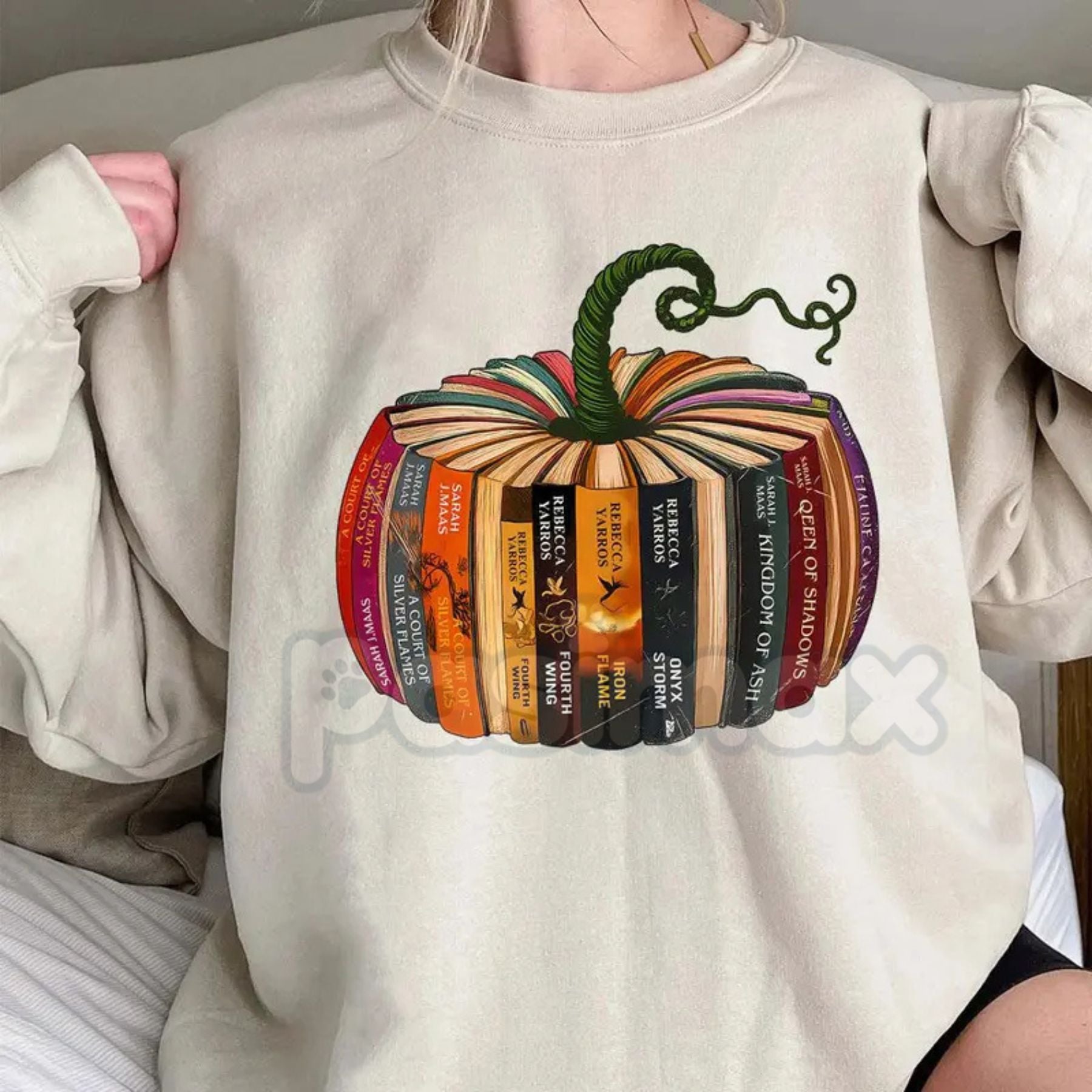 Pasimax Fourth Wing Book Pumpkin Sweatshirt — side view