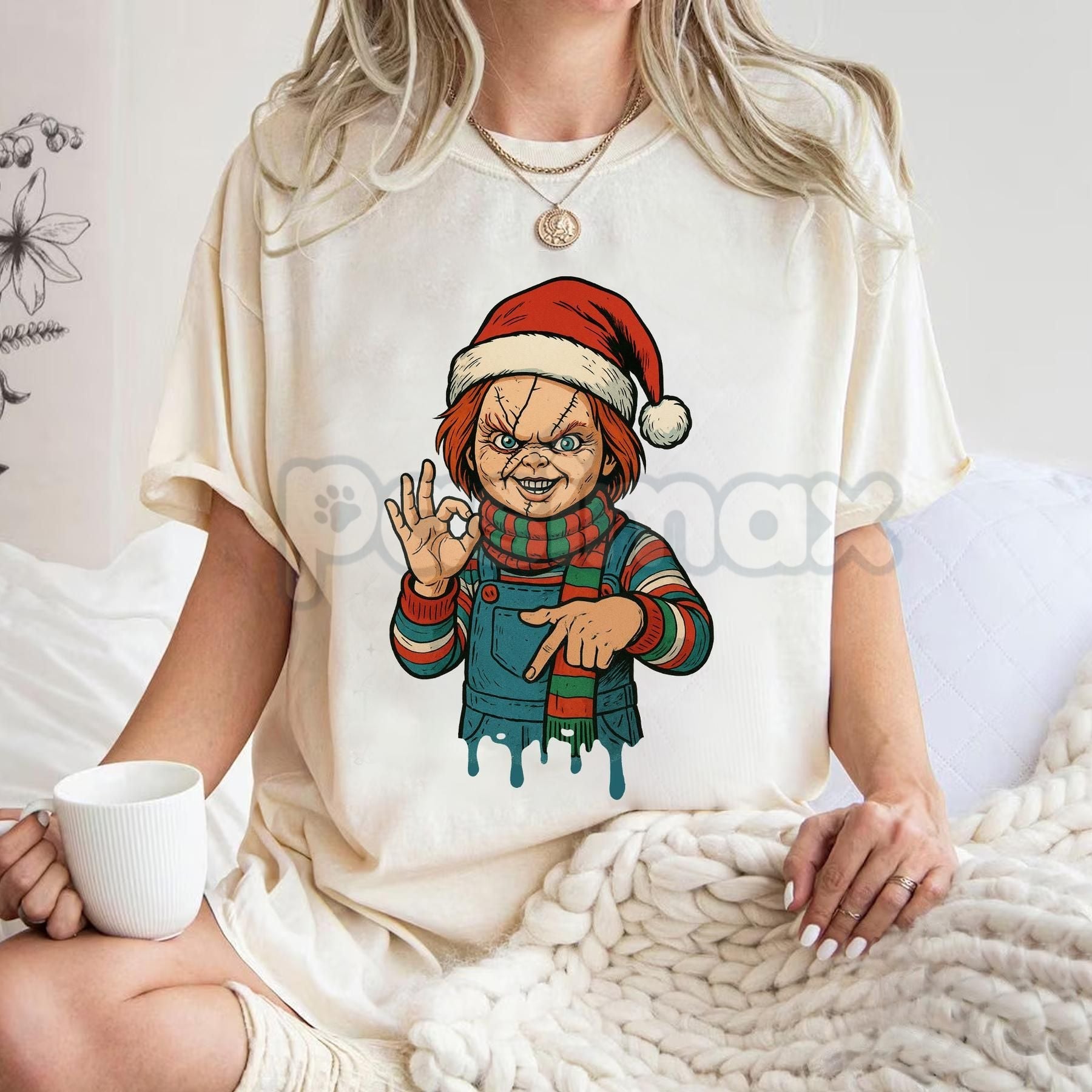Pasimax Merry Creepmas "Six Seven" Hand Sign T-Shirt - Funny Christmas 6 7 Tee, Dark Humor Holiday Apparel — side view