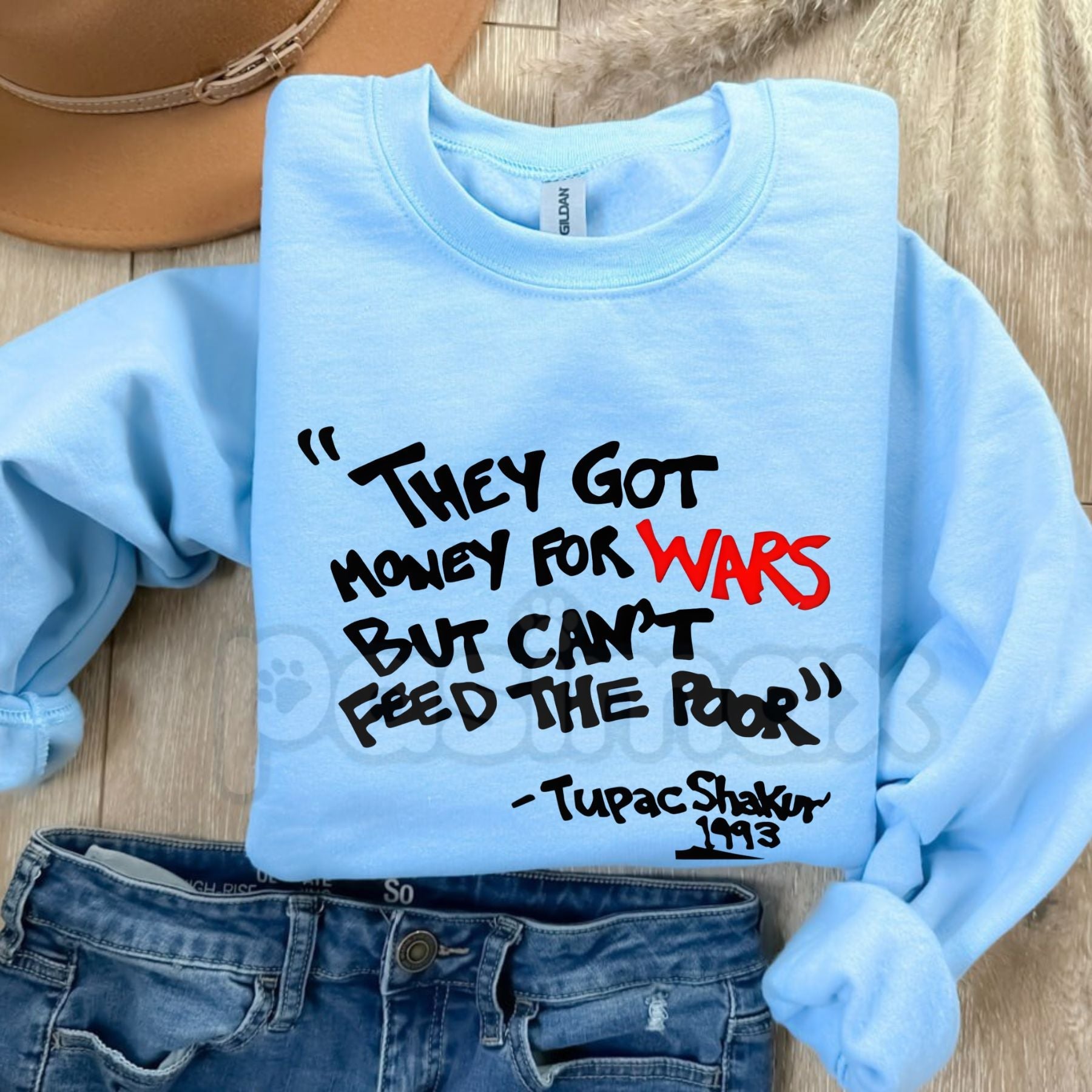 Pasimax Urban Ebony Designs 2PAC "Money For Wars" Essential Sweater | Minimalist Conscious Lyric Pullover | Unisex Streetwear
