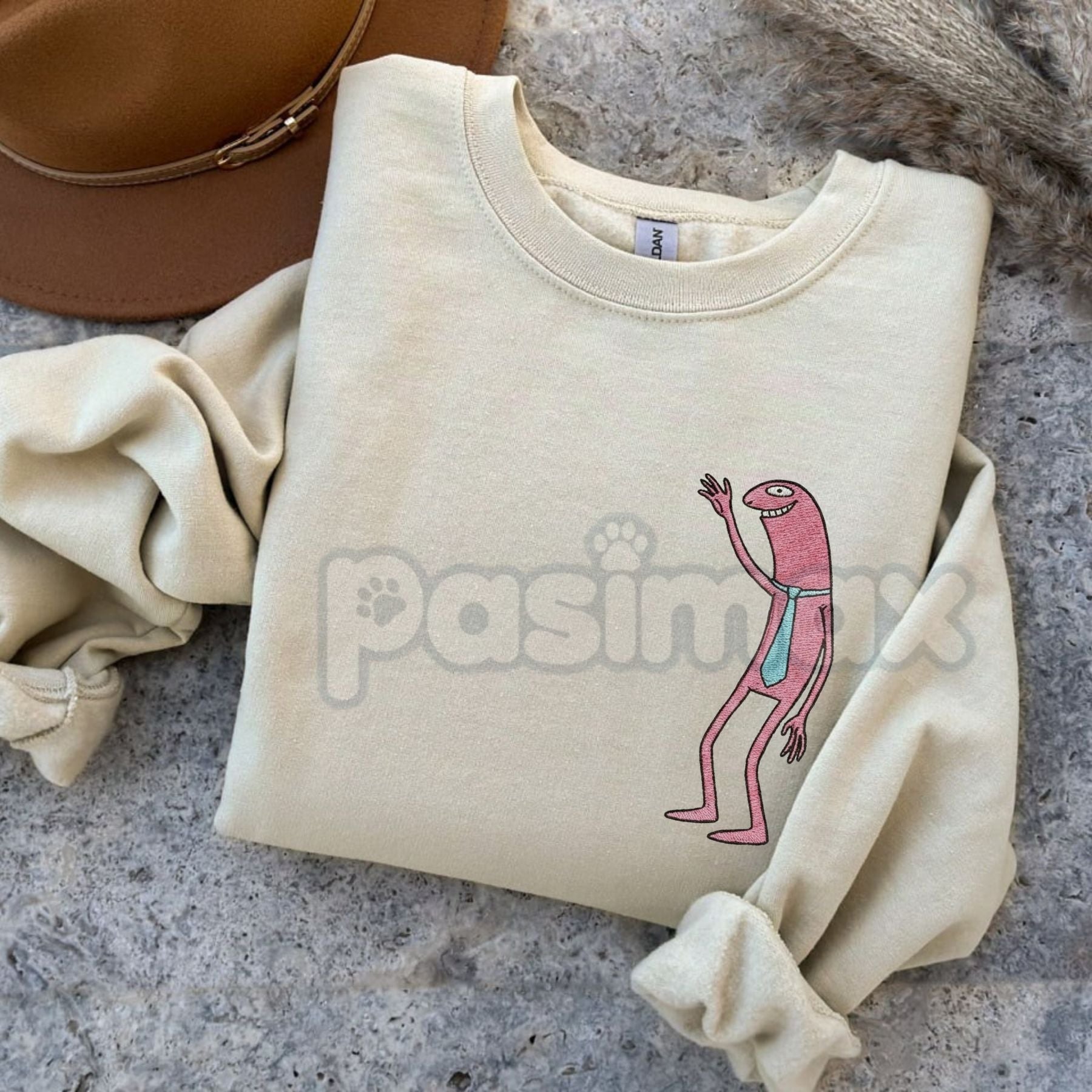 Pasimax Pim & Charlie Smiling Friends Embroidered Crewneck – Funny Animation Sweatshirt — side view