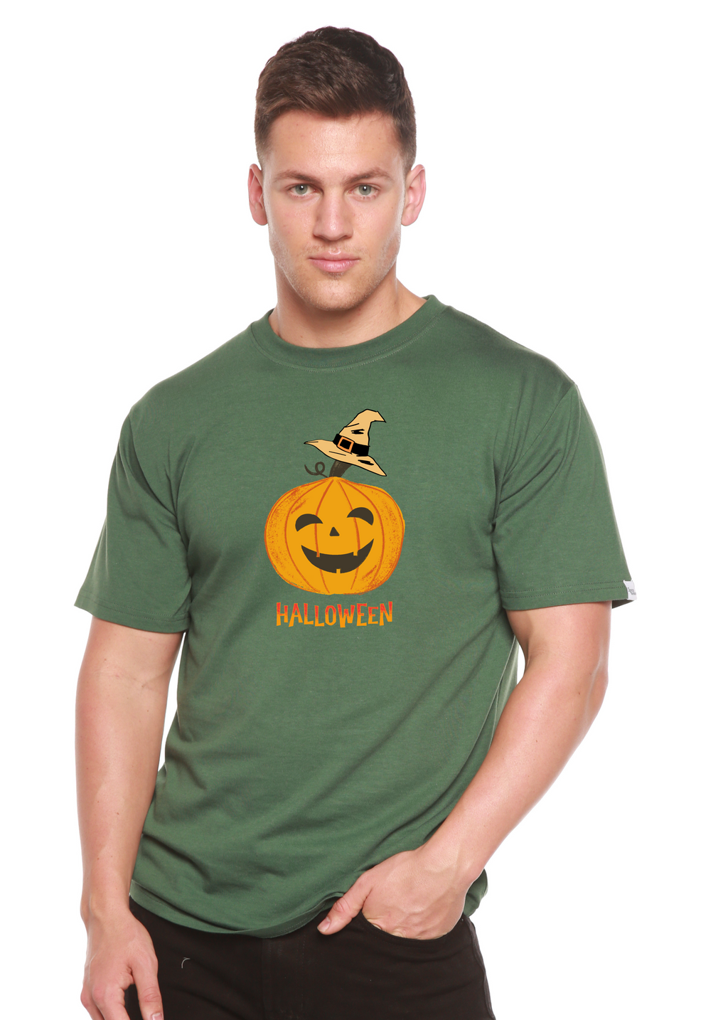 Spun Bamboo Halloween Pumpkin Unisex Bamboo Viscose/Organic Cotton Short Sleeve Graphic T-Shirt — size reference