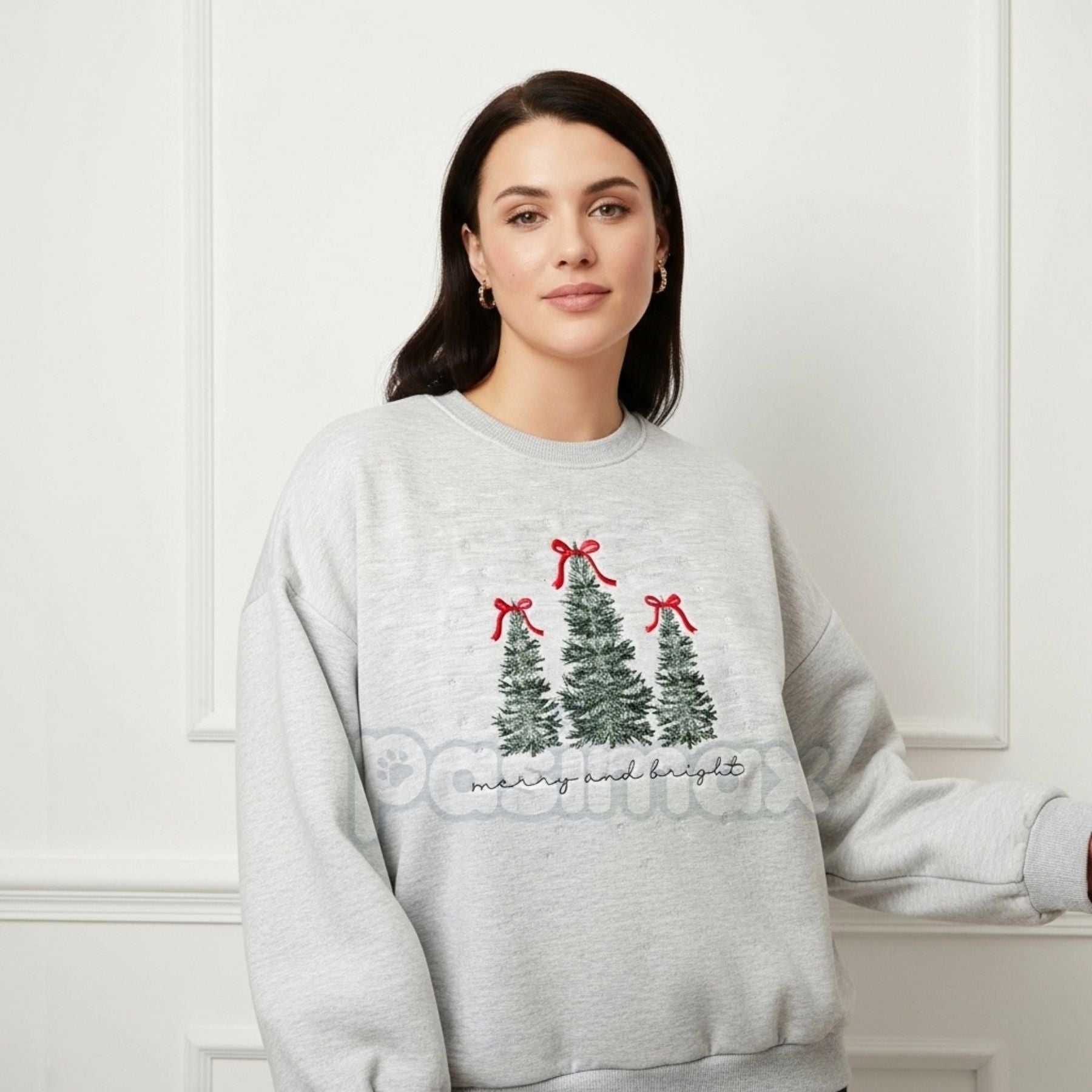Pasimax Merry & Bright Christmas Tree Embroidered Sweatshirt — side view