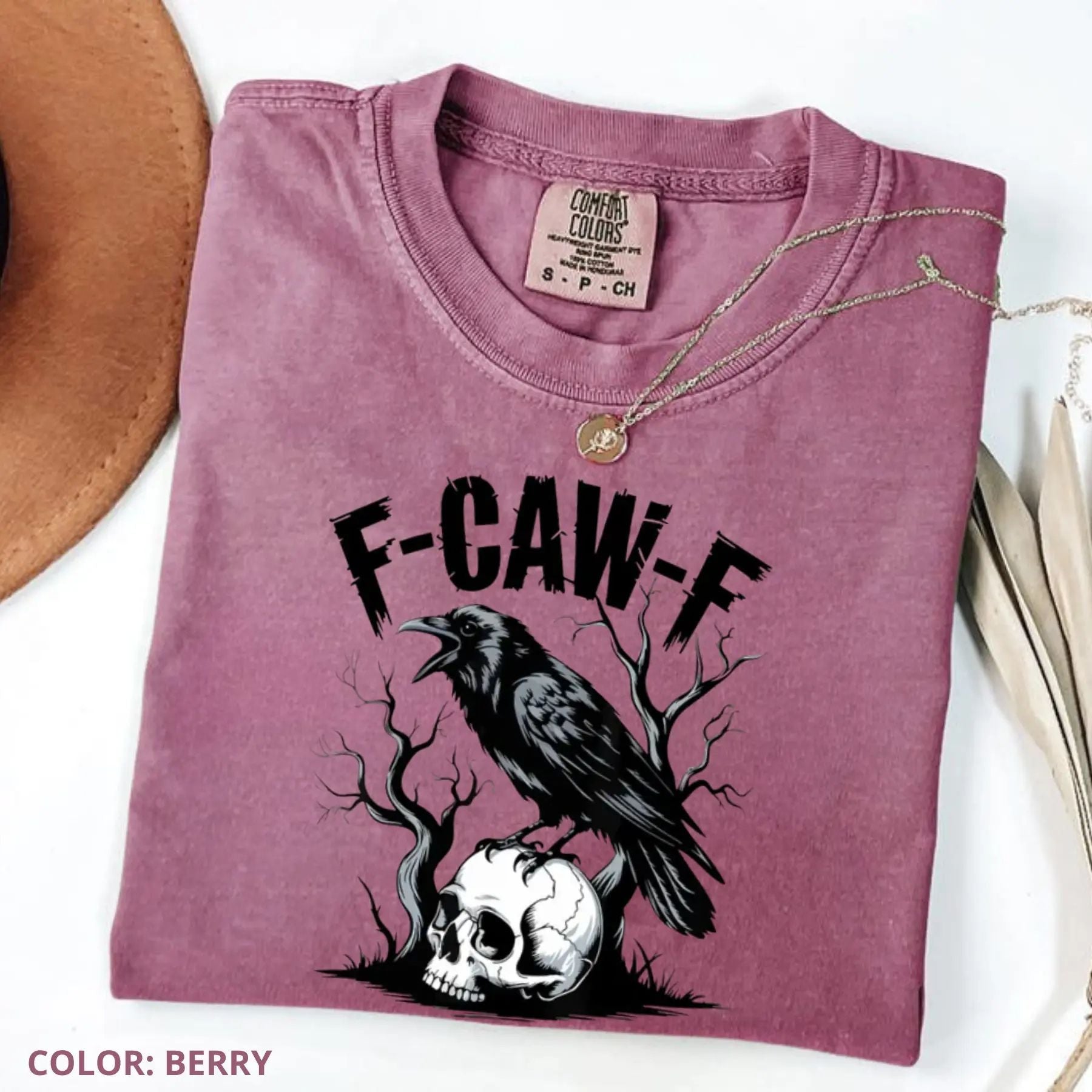 Pasimax Comfort Colors F-Caw-F T-Shirt – Witty Crow Art, Sassy Raven Funny Tee, Edgy Humor Shirt, Bold Statement Top — back v