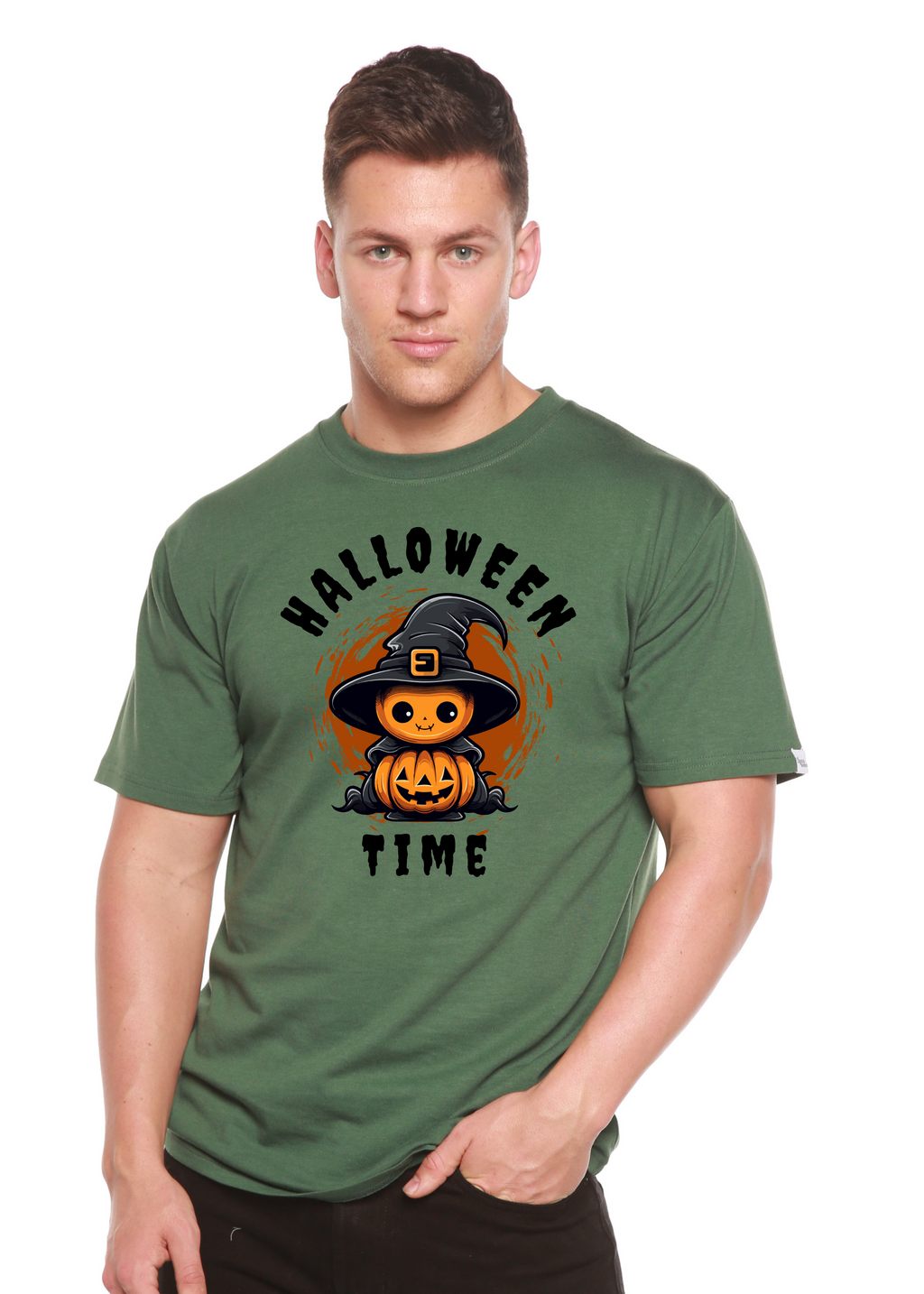Spun Bamboo Halloween Time Unisex Bamboo Viscose/Organic Cotton Short Sleeve Graphic T-Shirt — comparison shot