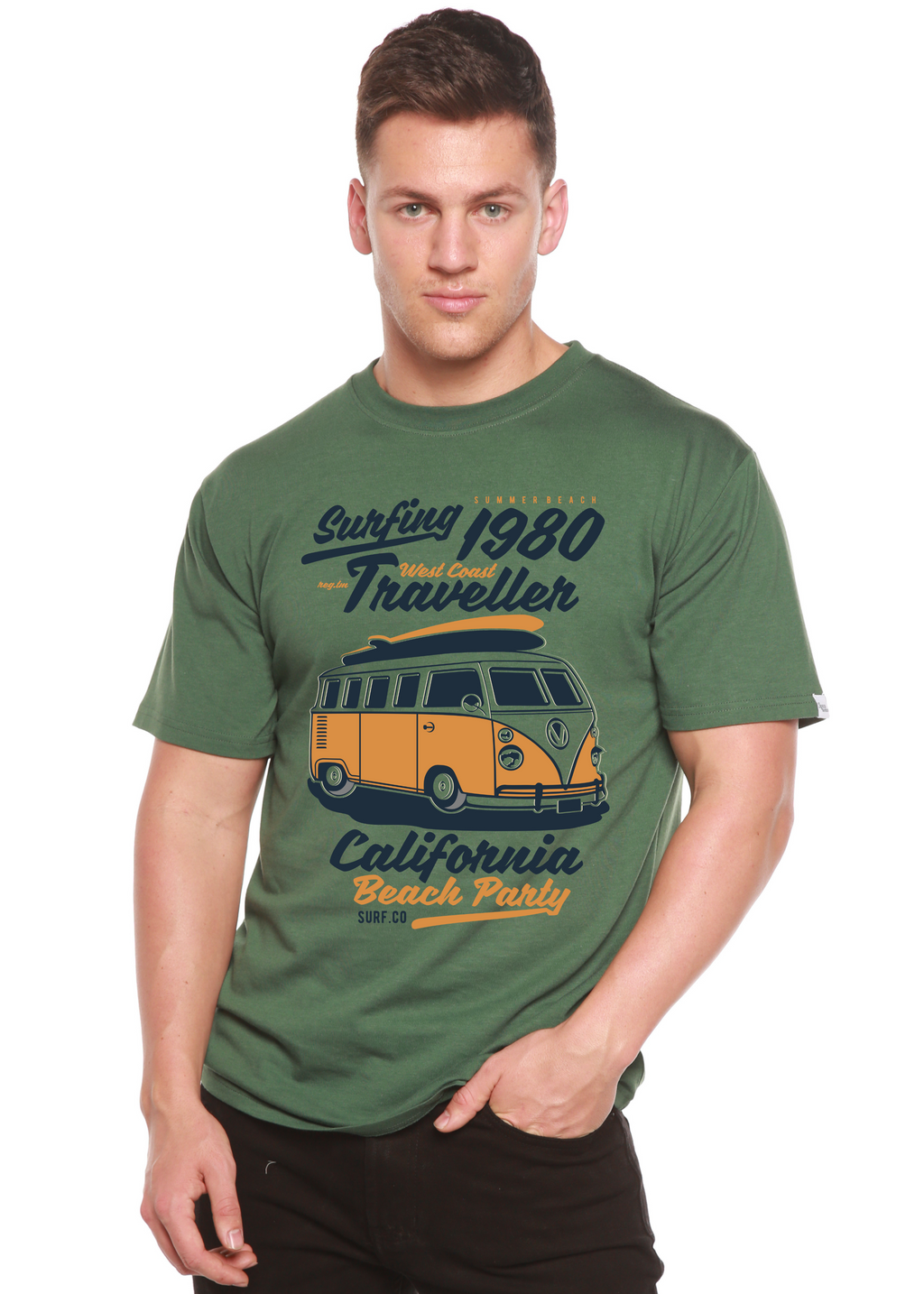 Spun Bamboo Surfing 1980 Spun Bamboo® Men's Bamboo Viscose/Organic Cotton Short Sleeve Graphic T-Shirt — back view