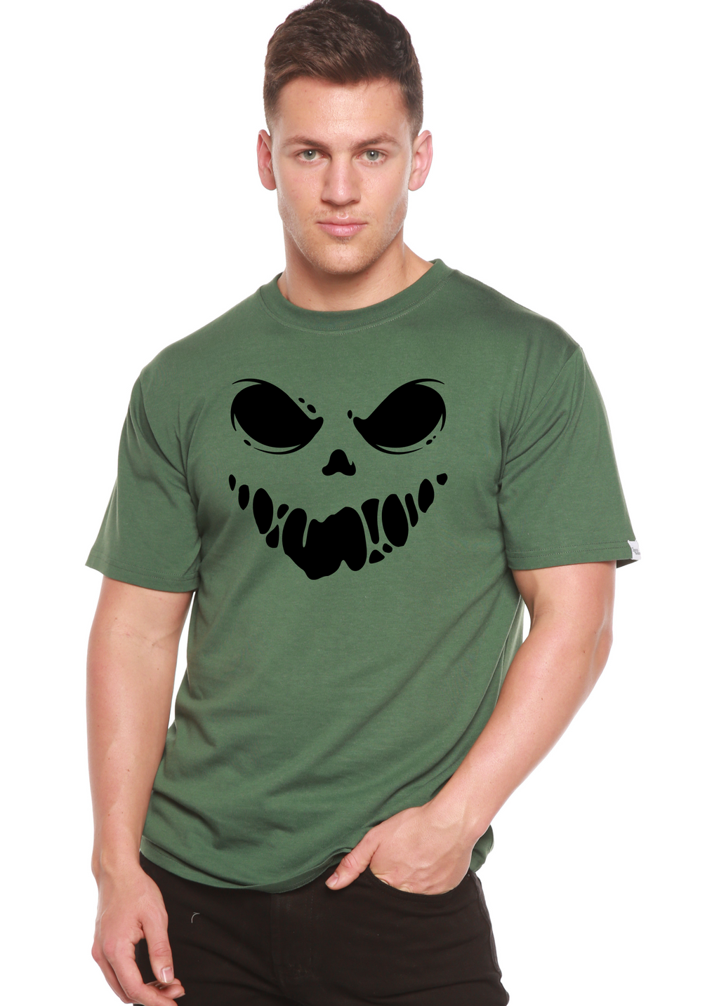 Spun Bamboo Halloween Boo Men's Bamboo Viscose/Organic Cotton Short Sleeve Graphic T-Shirt — back view