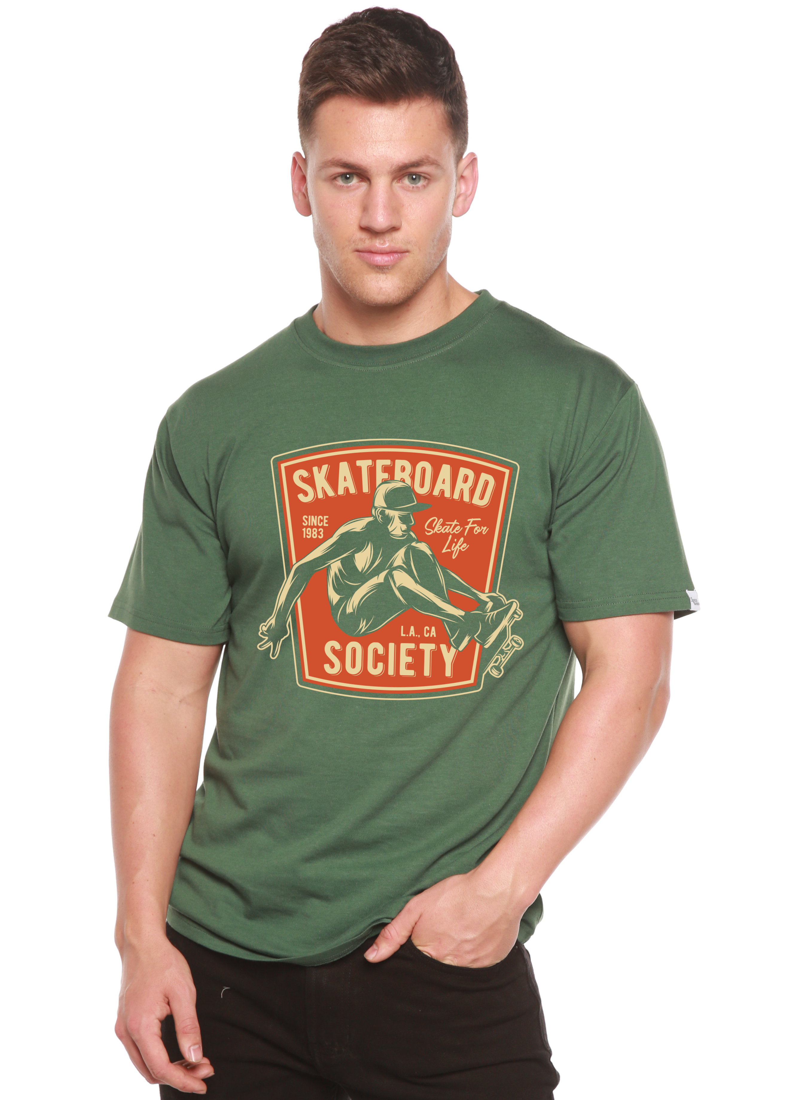 Spun Bamboo Skateboard Society Men's Bamboo Viscose/Organic Cotton Short Sleeve Graphic T-Shirt — lifestyle context
