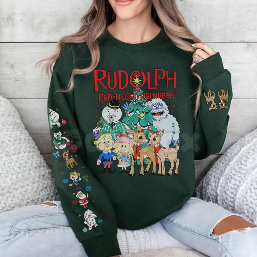 Pasimax Rudolph Red Nosed Reindeer Sweatshirt with Sleeve Design | Nostalgic Christmas Jumper | Holiday Detail Crewneck — sid