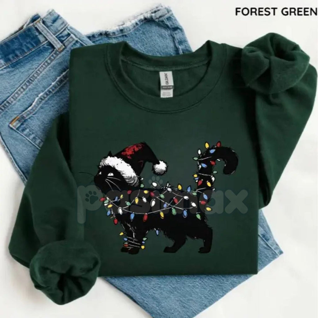 Pasimax Cute Cat Christmas Sweatshirt – Funny Feline Holiday Crewneck on a Gildan 18000 — side view