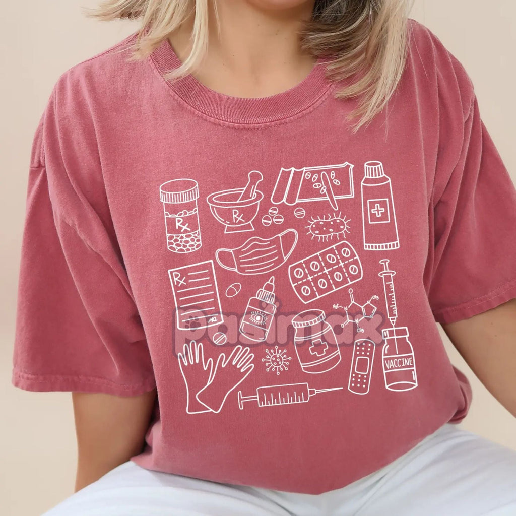 Pasimax Pharmacy Doodle T-Shirt — side view