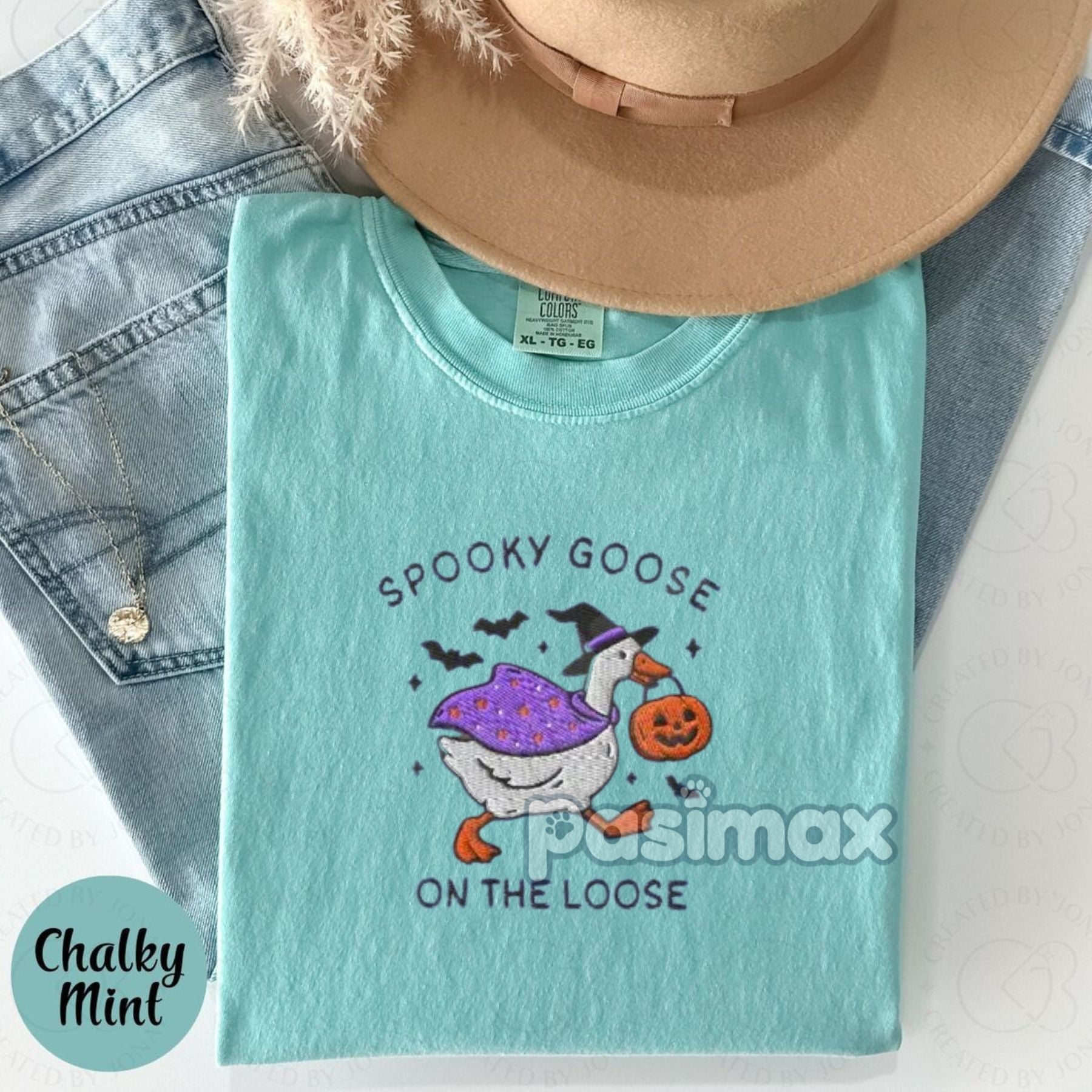 Pasimax The Ghostly Goose Embroidered Comfort Colors® T-Shirt — side view
