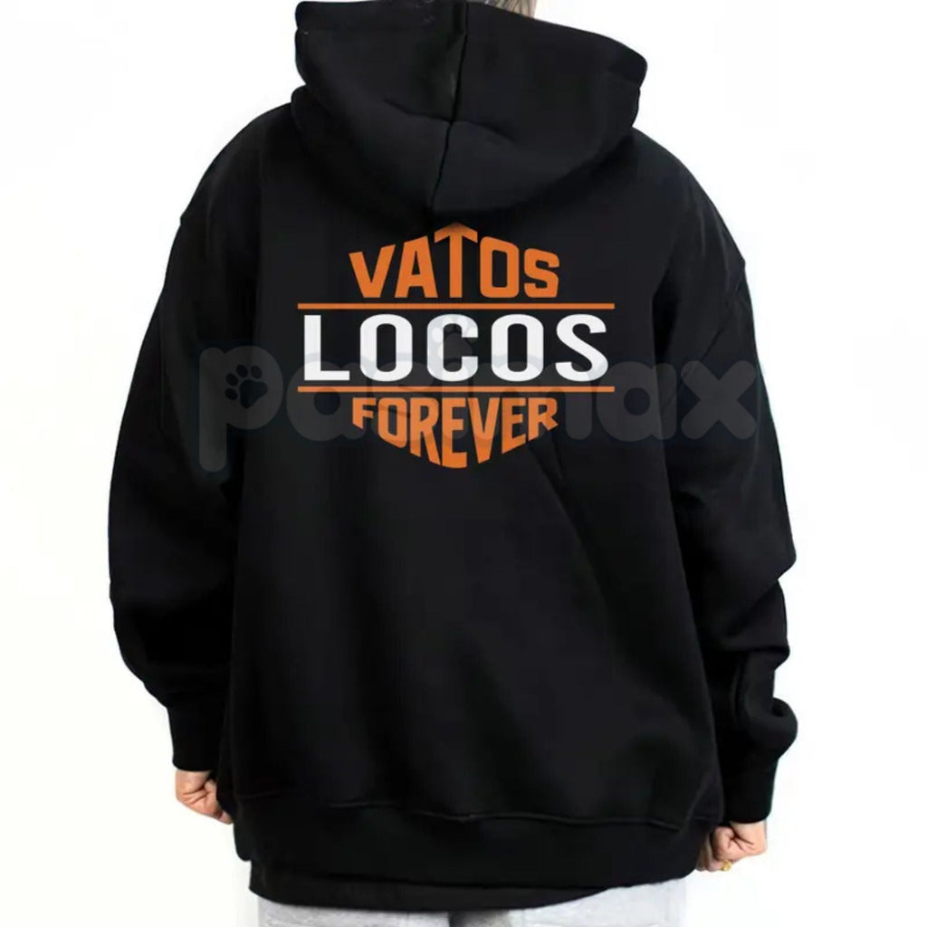Pasimax Vatos Locos Forever Shirt – Chicano OG Style Graphic Orange Design Hoodie & Streetwear Sweatshirt — side view