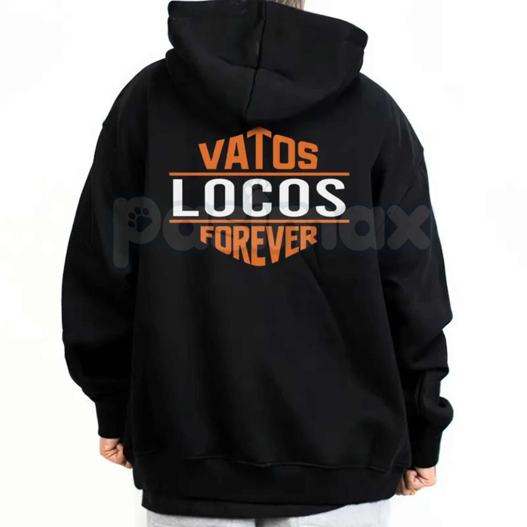 Pasimax Vatos Locos Forever Shirt – Chicano OG Style Graphic Orange Design Hoodie & Streetwear Sweatshirt — side view