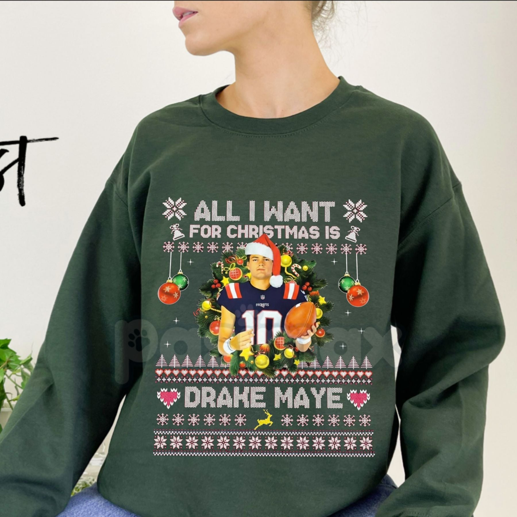 Pasimax All I Want For Christmas Is Drake Maye Sweatshirt | UNC QB Football Fan Jumper | NFL Draft Prospect Holiday Crewneck 