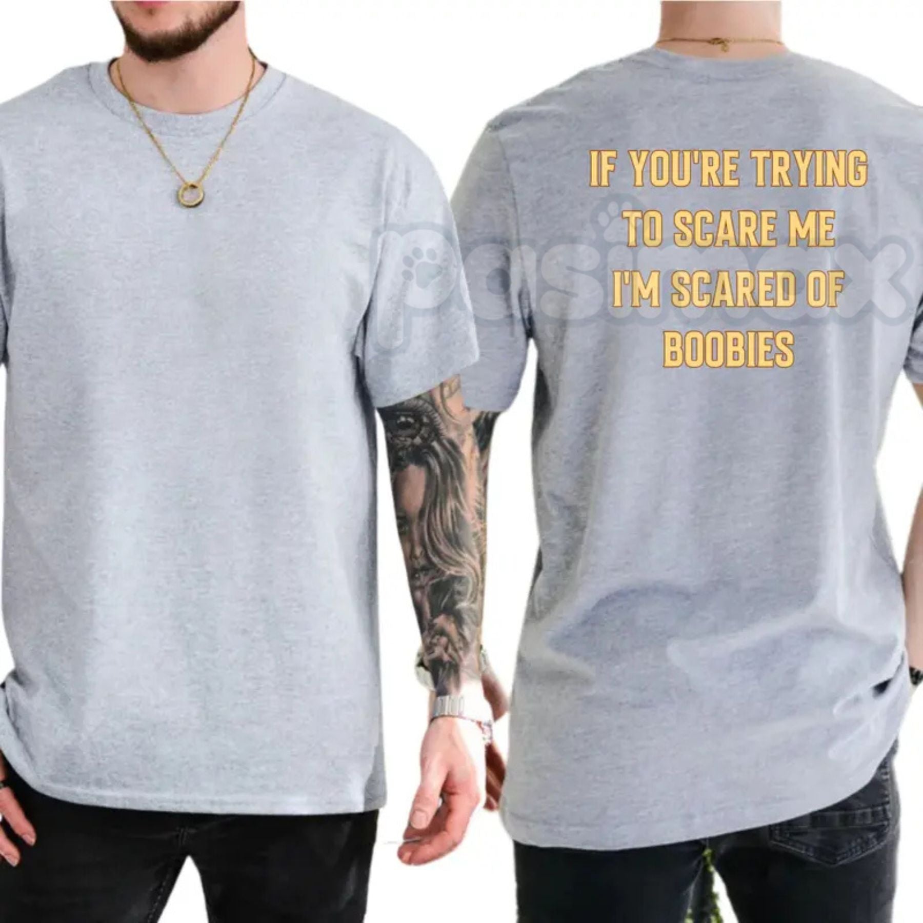 Pasimax "I'm Scared Of Boobies" Funny Men’s T-Shirt - Ironic Adult Humor Graphic Tee, Premium 100% Cotton Sarcastic Men's Gif