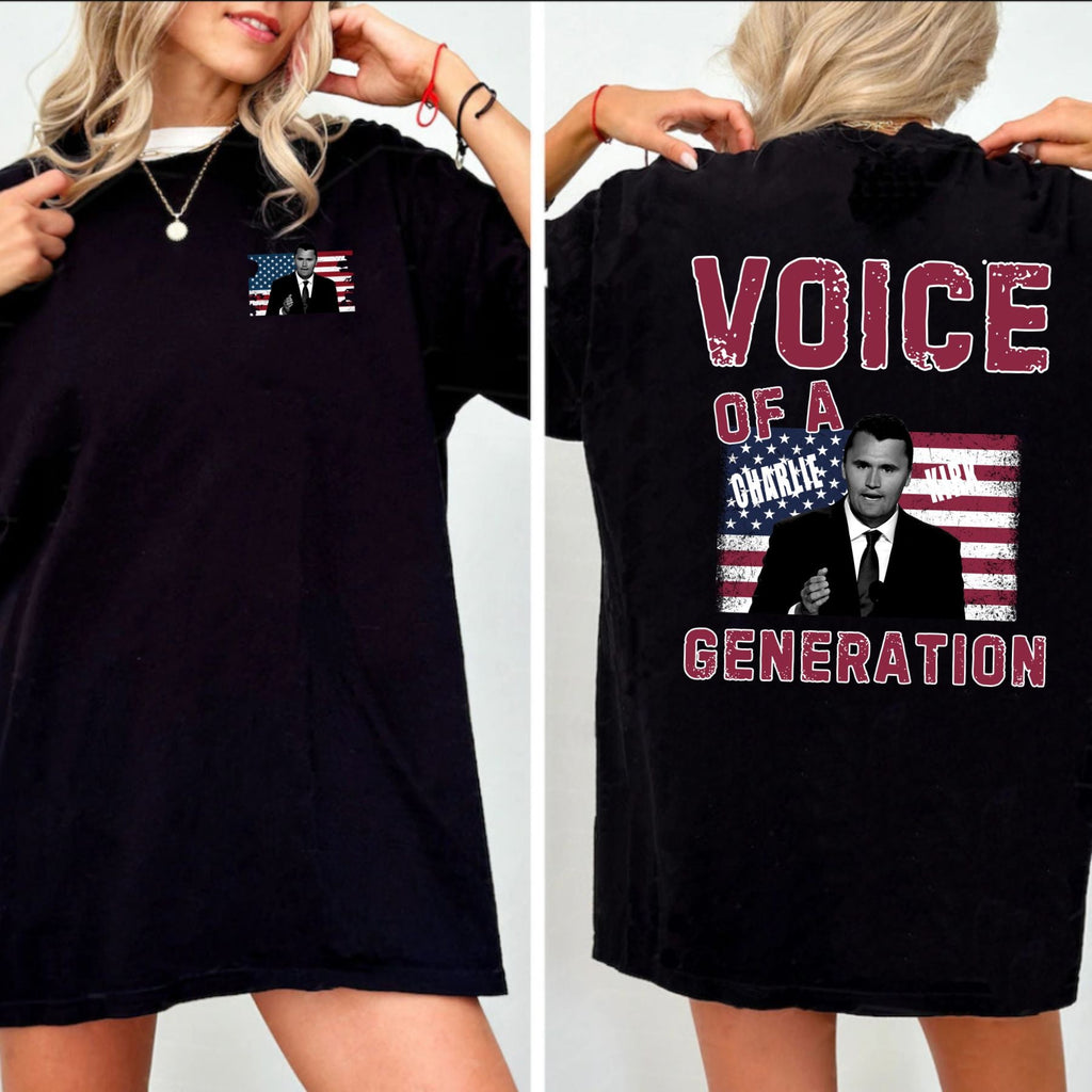 Pasimax "Voice of a Generation" Charlie Kirk T-Shirt — side view