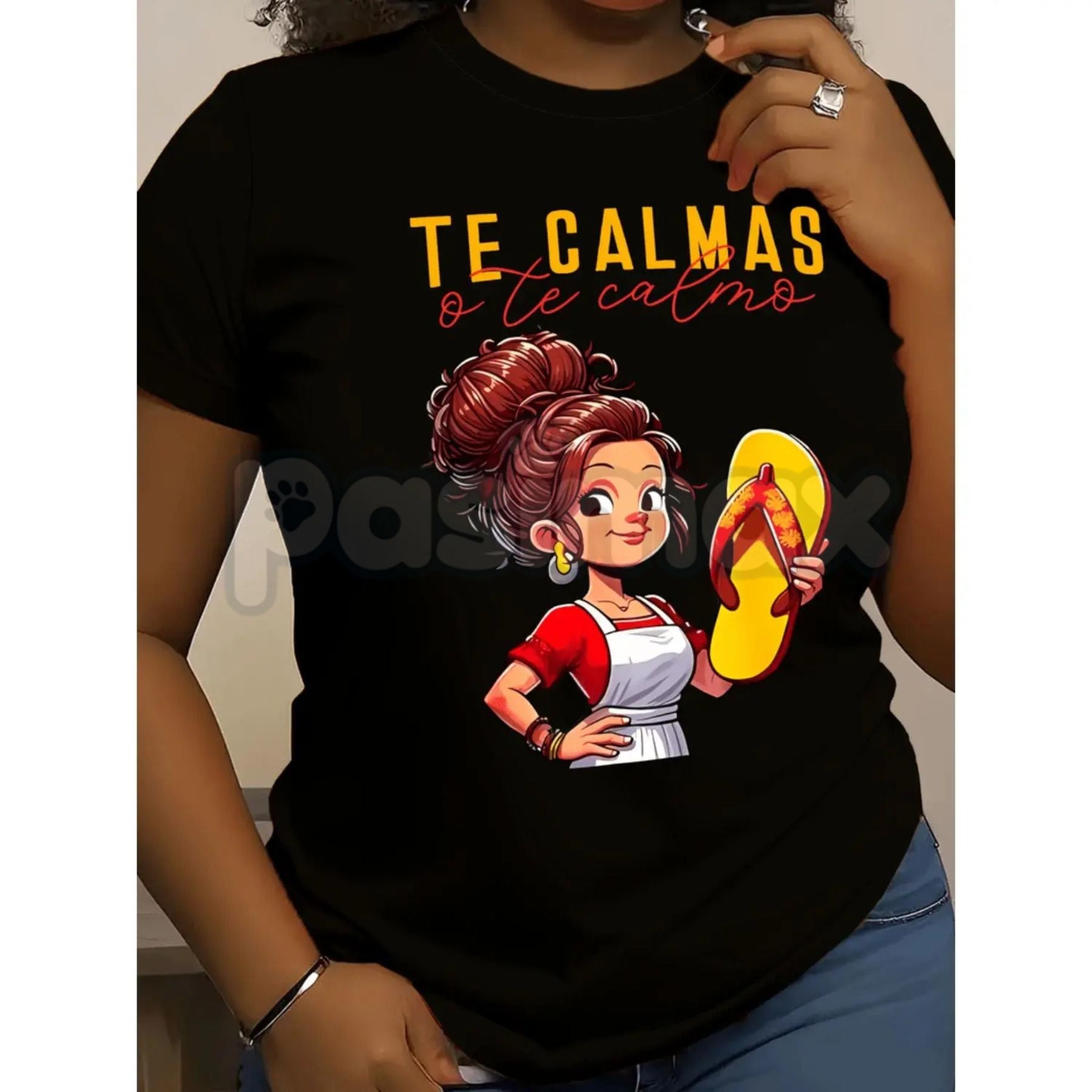 Funny "Calm Or I Will Calm You" Spanish Mom T-Shirt – Mexican Motherhood Graphic Tee, Premium 100% Cotton Latina Humor Top, Soft Lived-In Heavyweight Sarcastic Summer Shirt, Made in USA