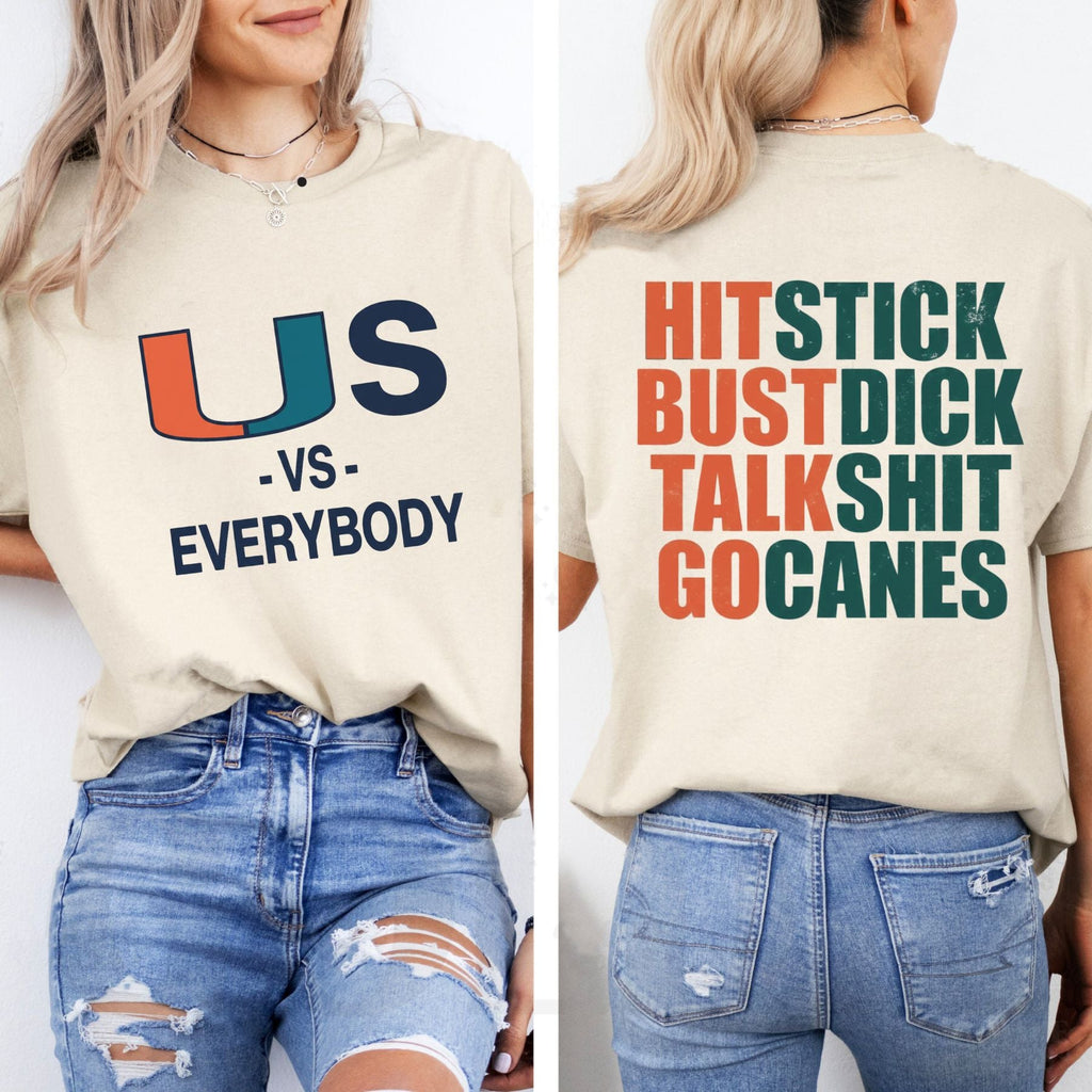 Pasimax "Hit Stick Bust Dick Talk Shit" Miami Hurricanes Fan T-Shirt - Hard-Hitting U Football Tee, Sarcastic Miami Defense G