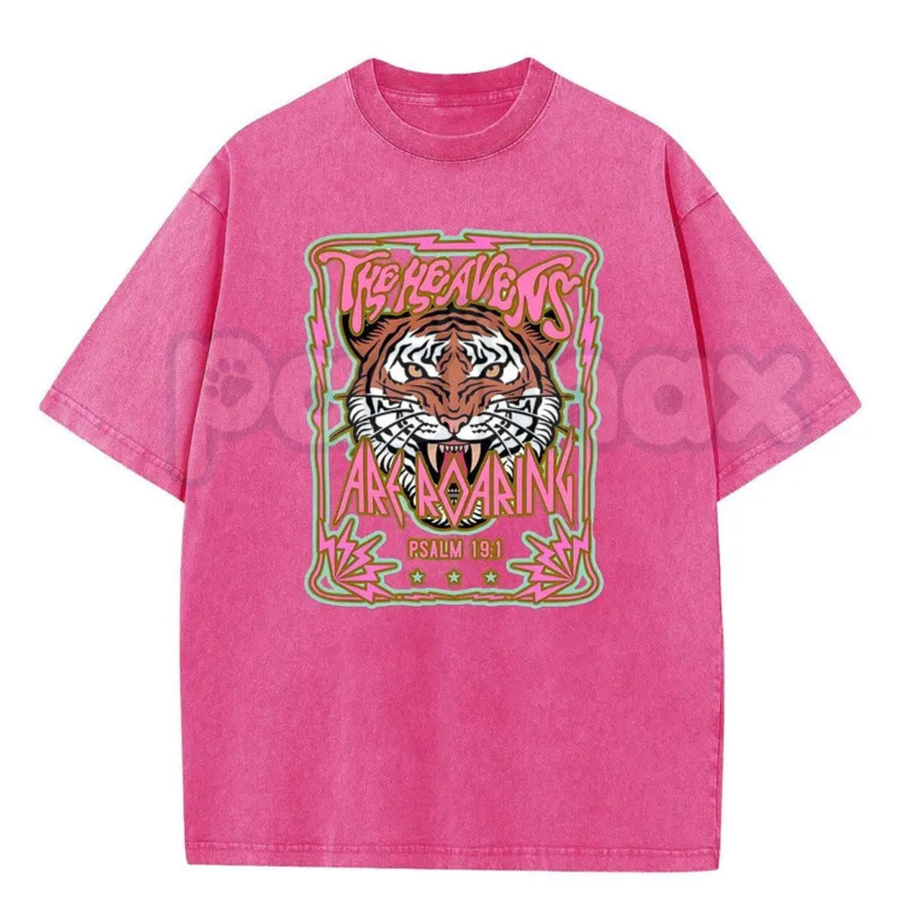 Wayii Fashion The Heavens Roaring Tiger T-Shirt – Unisex Acid Wash Vintage Graphic Tee, Lightweight Retro Cotton Streetwear Top