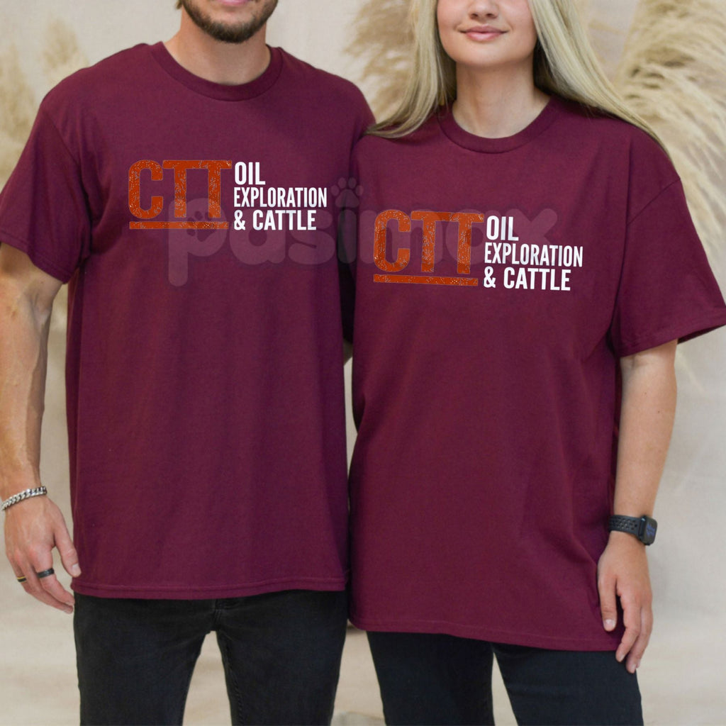 Pasimax CTT Oil Exploration & Cattle Design T-Shirt - Rugged Oilfield & Ranching Graphic Tee, Industrial Cattleman Heritage S