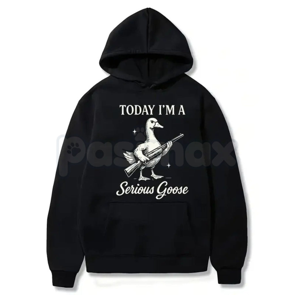 Pasimax Serious Goose Graphic Shirt – Quirky Animal Art Hoodie & Funny Slogan Streetwear Sweatshirt — side view