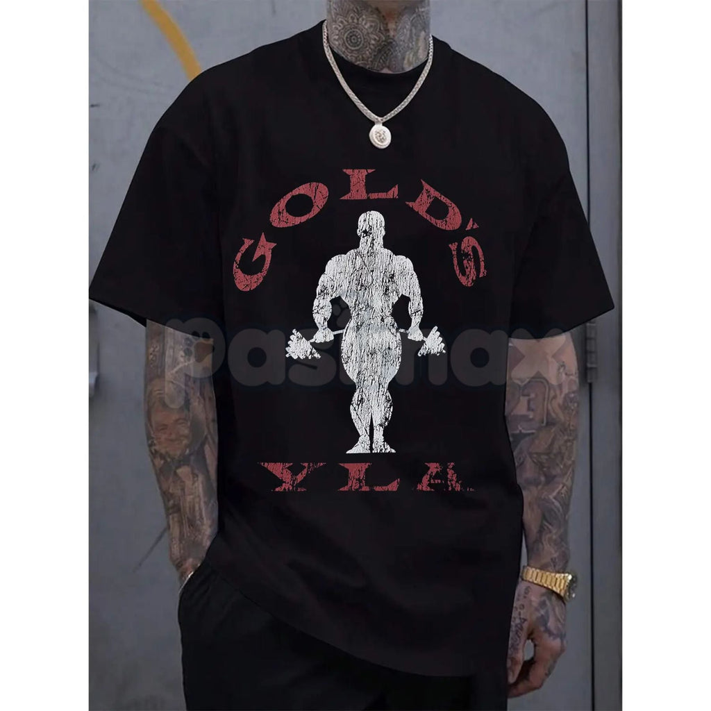 Pasimax Vintage Gold’s Gym Distressed T-Shirt - Retro Bodybuilding Muscle Beach Tee, Old School Weightlifting Heritage Shirt,