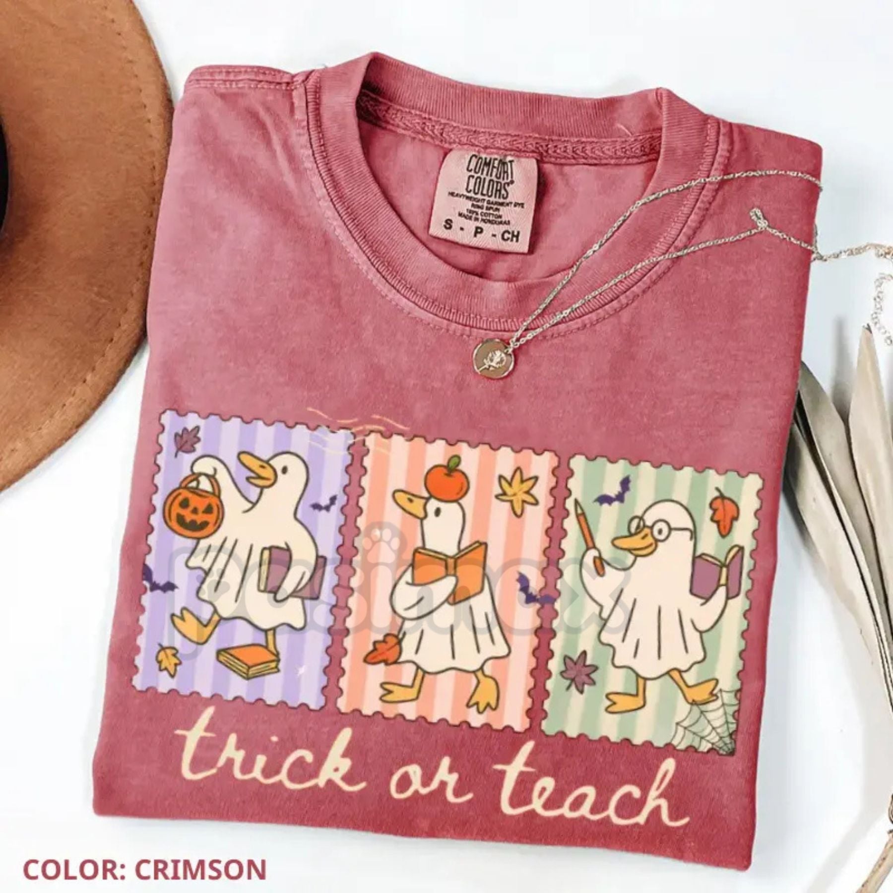 Pasimax Comfort Colors® Vintage Teacher Goose Halloween Shirt — side view