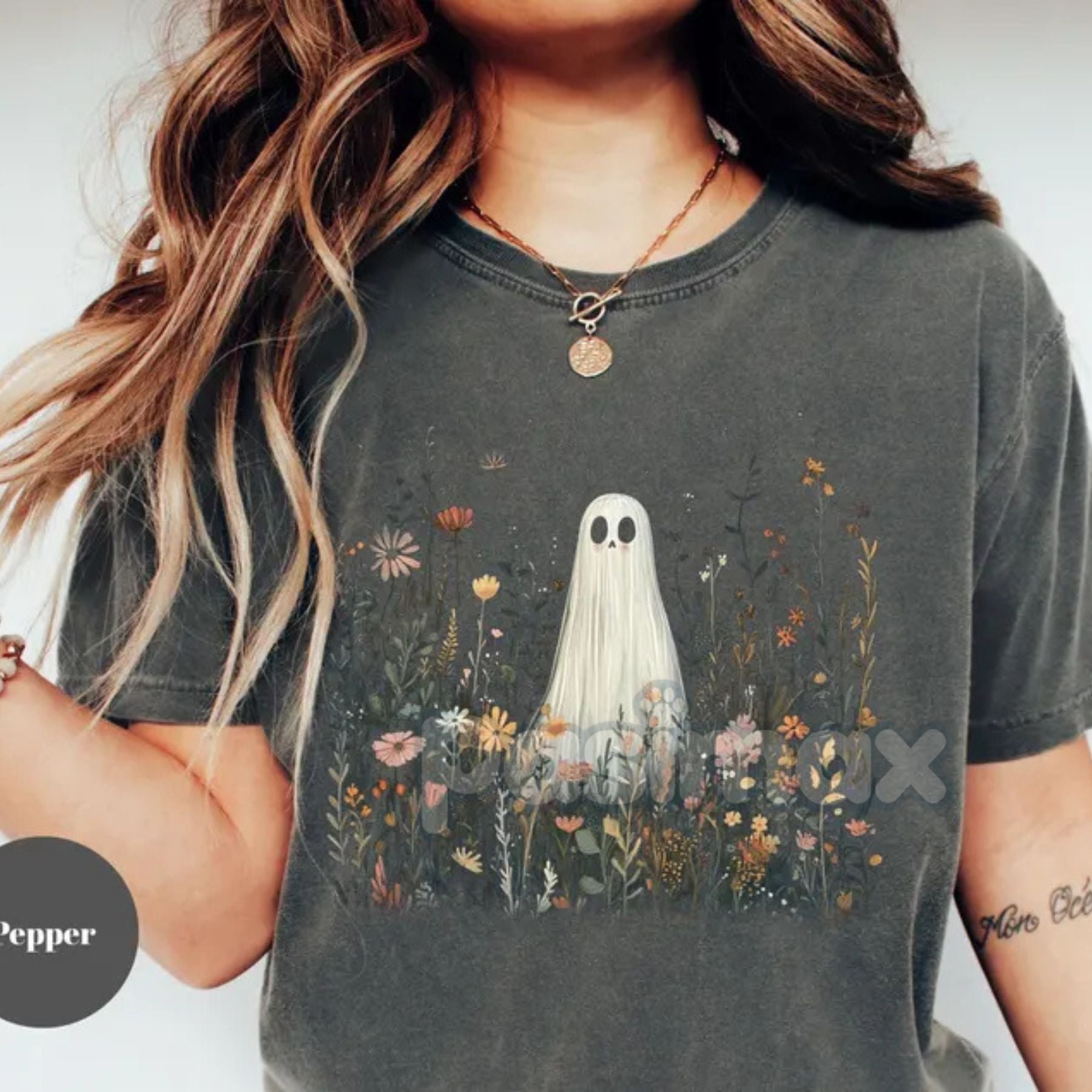 Pasimax Comfort Colors® Enchanted Ghost in Wildflowers T-Shirt — side view