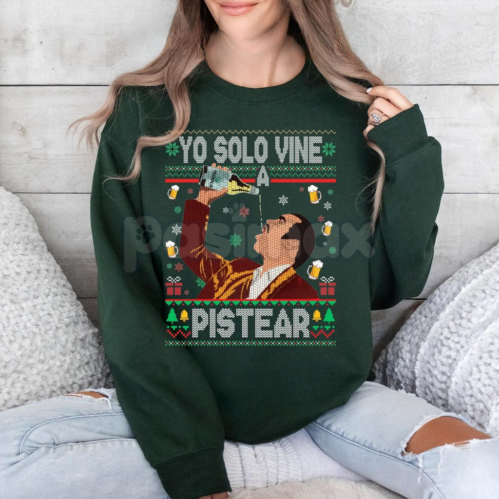 Pasimax Yo Solo Vine a Pistear Mexico Ugly Christmas Sweater | Funny Fiesta Drinking Holiday Pullover | Spanglish Party Jumpe