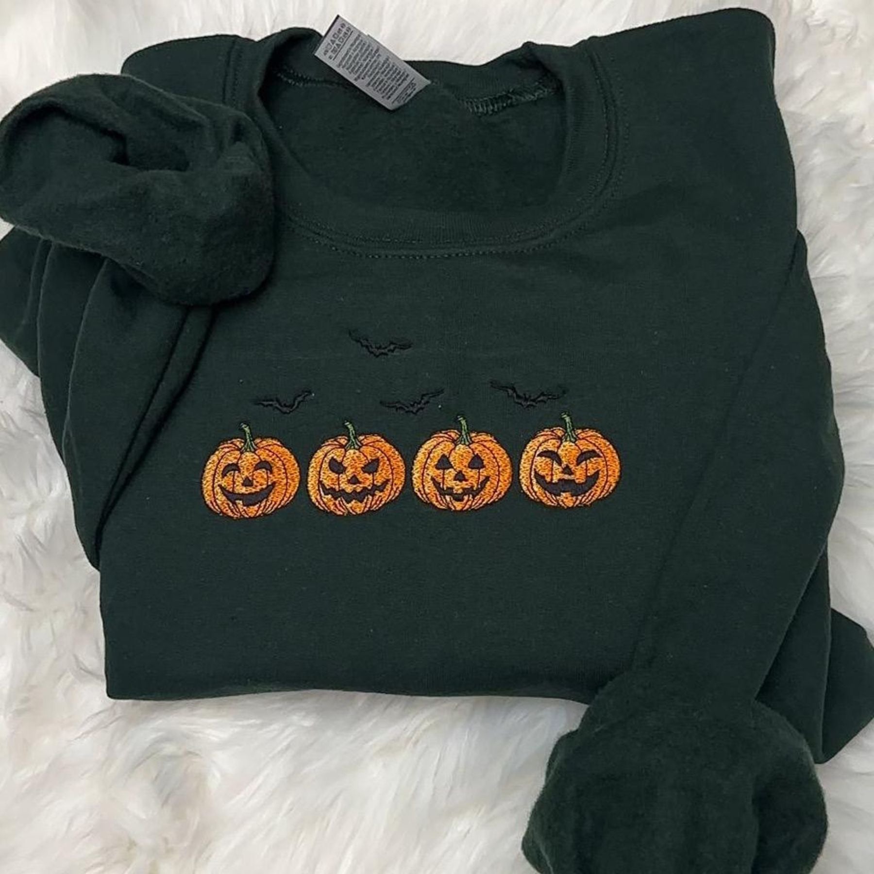 Pasimax Embroidered Halloween Pumpkins & Bats Sweatshirt — side view