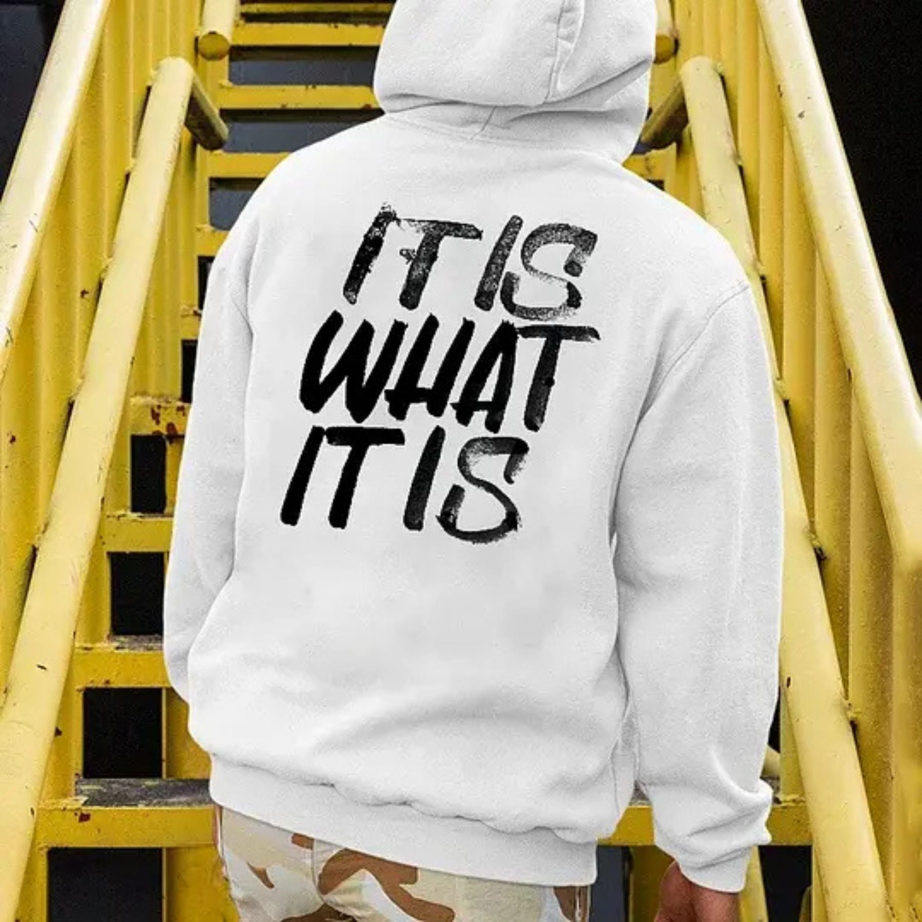 Pasimax "It Is What It Is" Distressed Print Hoodie — side view