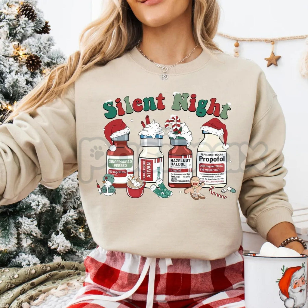 Pasimax Compassionate Care Nurse Christmas Sweatshirt | "Silent Night" Guardian Holiday Crewneck | Medical Staff Appreciation