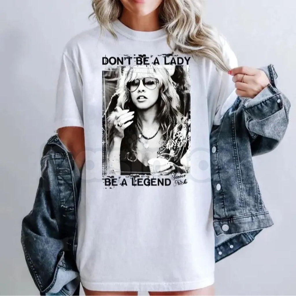 Stevie Nicks Vintage "Don't Be A Lady Be A Legend" T-Shirt – Retro 70s Rock Graphic Tee, Premium 100% Cotton Boho Goddess Top, Soft Lived-In Heavyweight Fleetwood Mac Fan Shirt, Made in USA